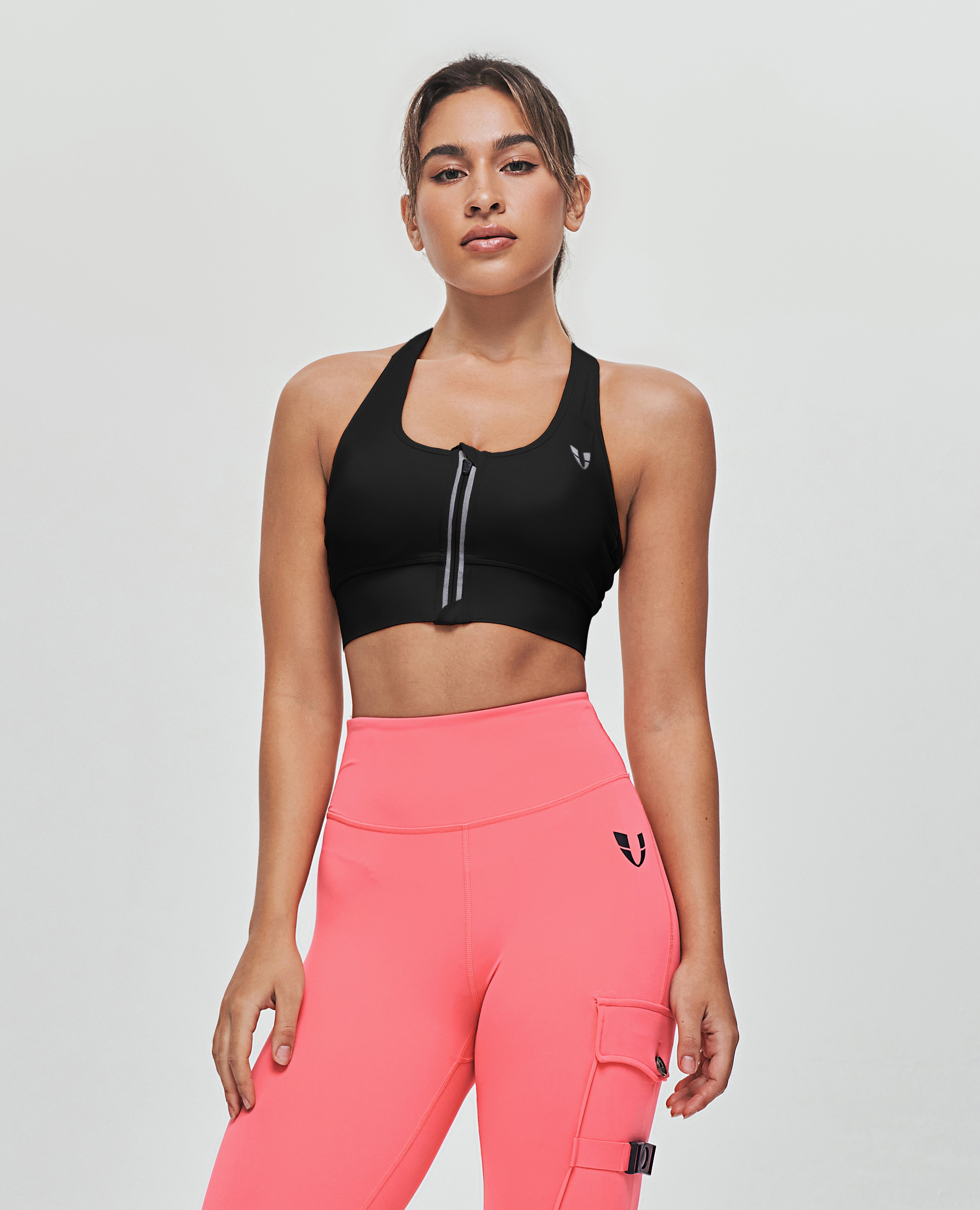 Zip Front Sports Bra Black