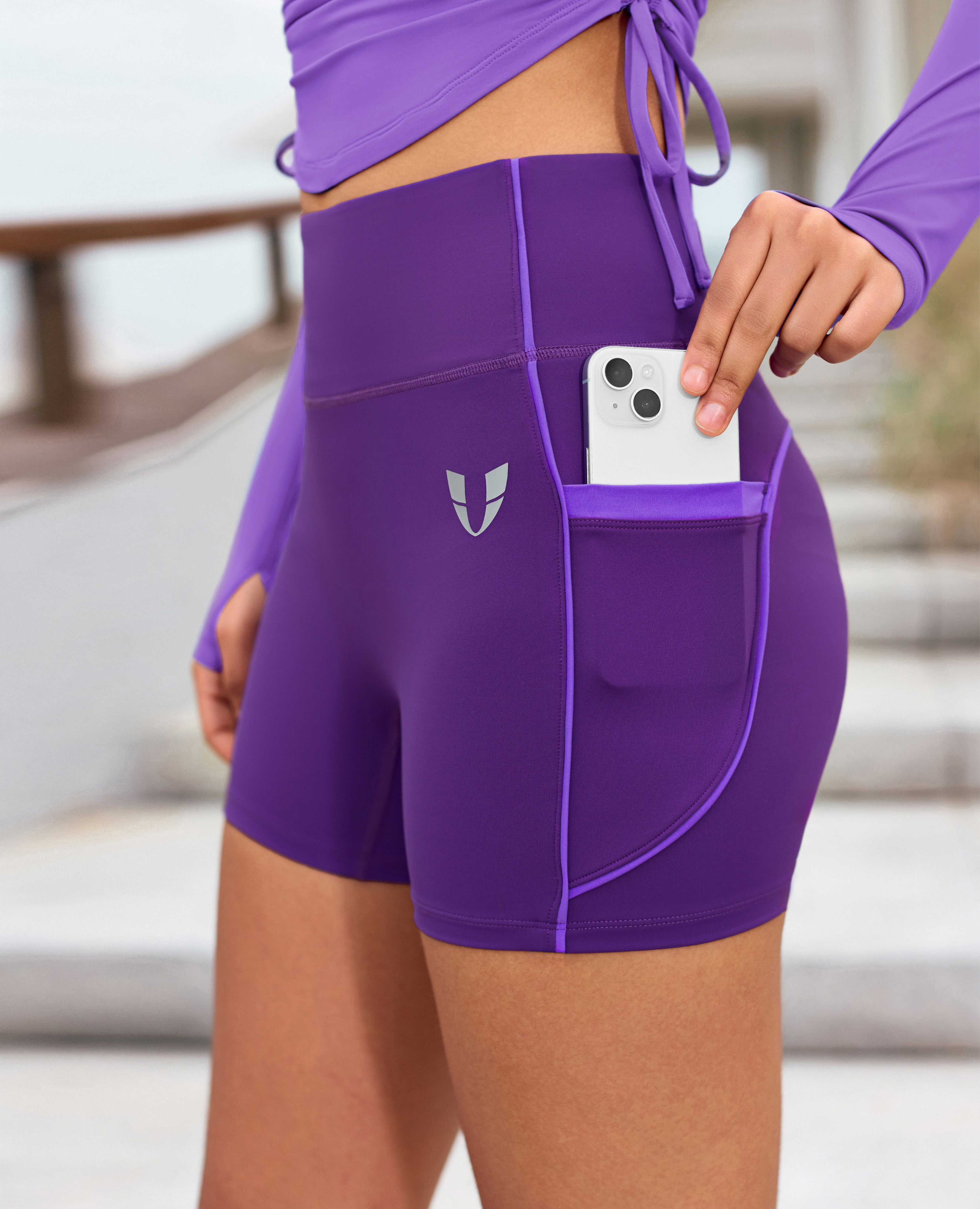 Butt Lift Pocket High Waist Shorts Plus - Purple