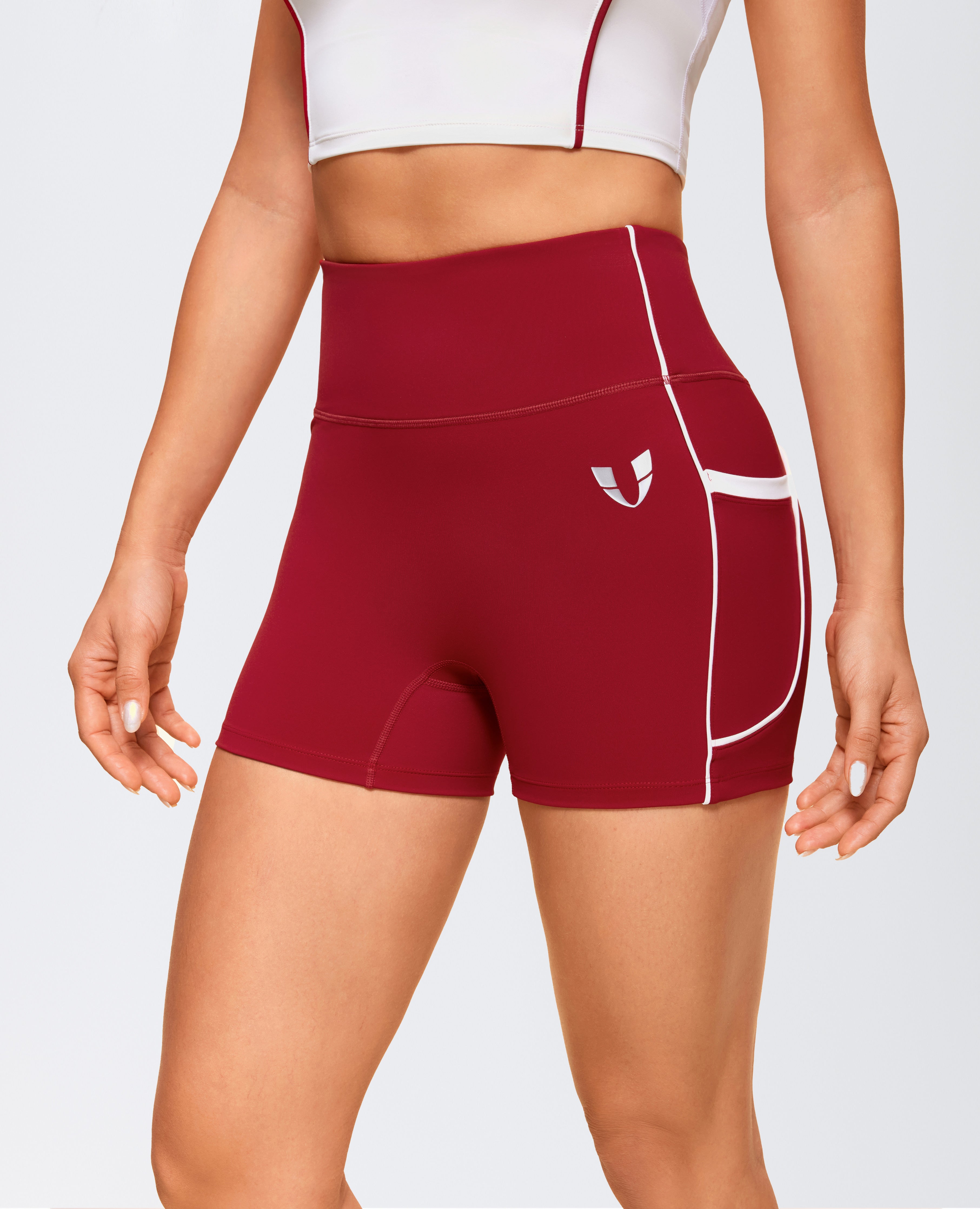 Butt Lift Pocket High Waist Shorts - Red Cranberry