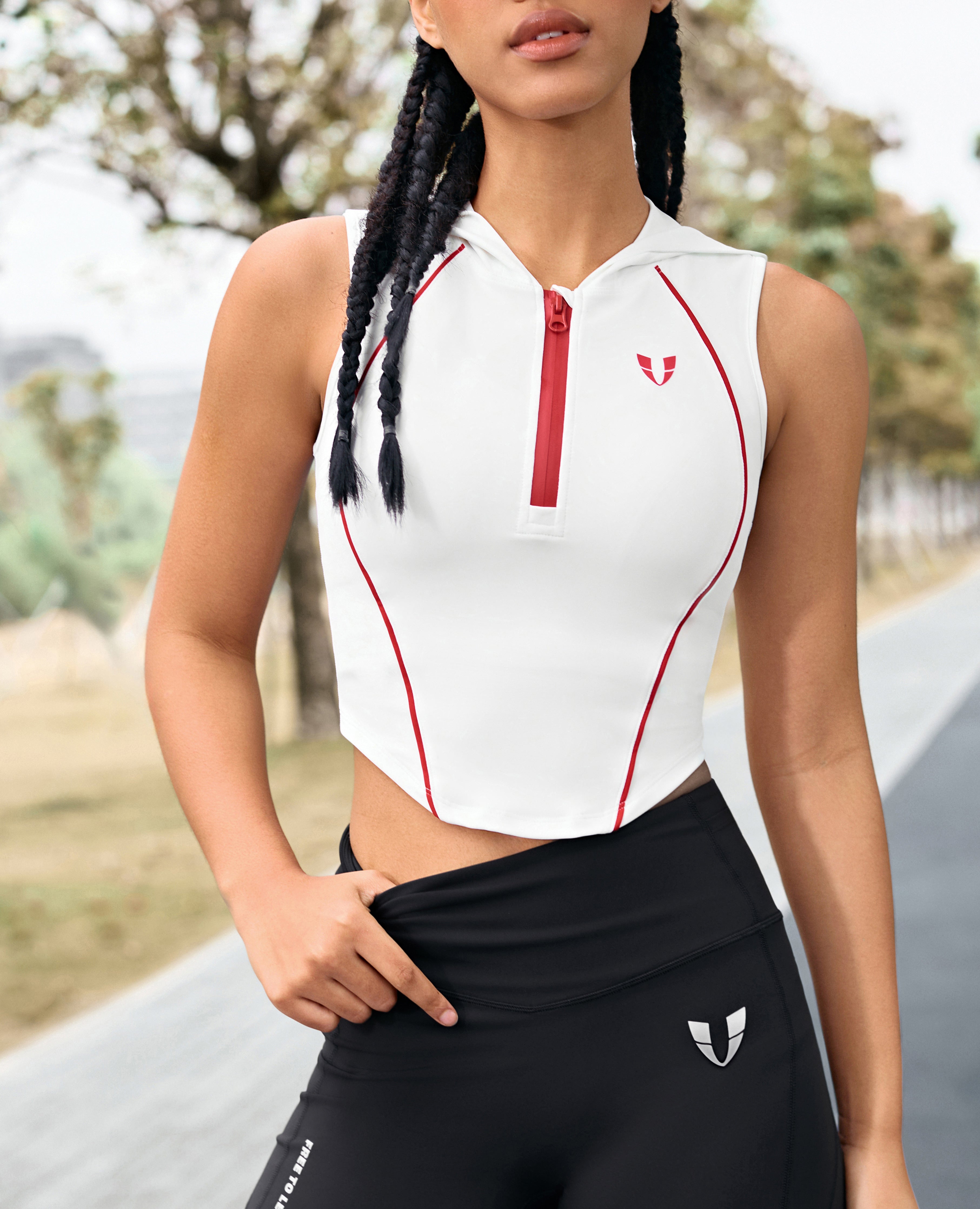 Half Zip Hooded Vest - White
