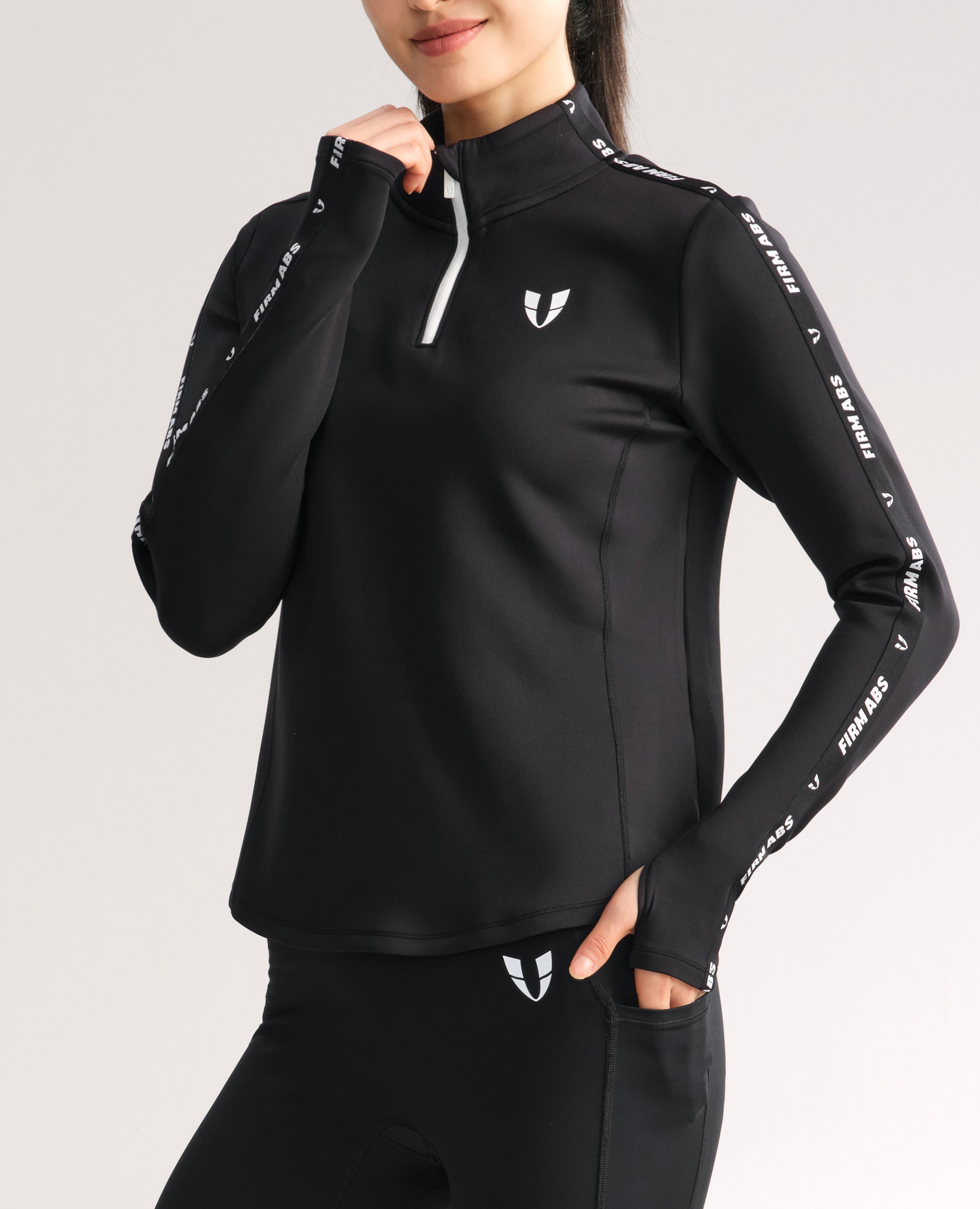 Athletic Half Zip Pullover Top - Black