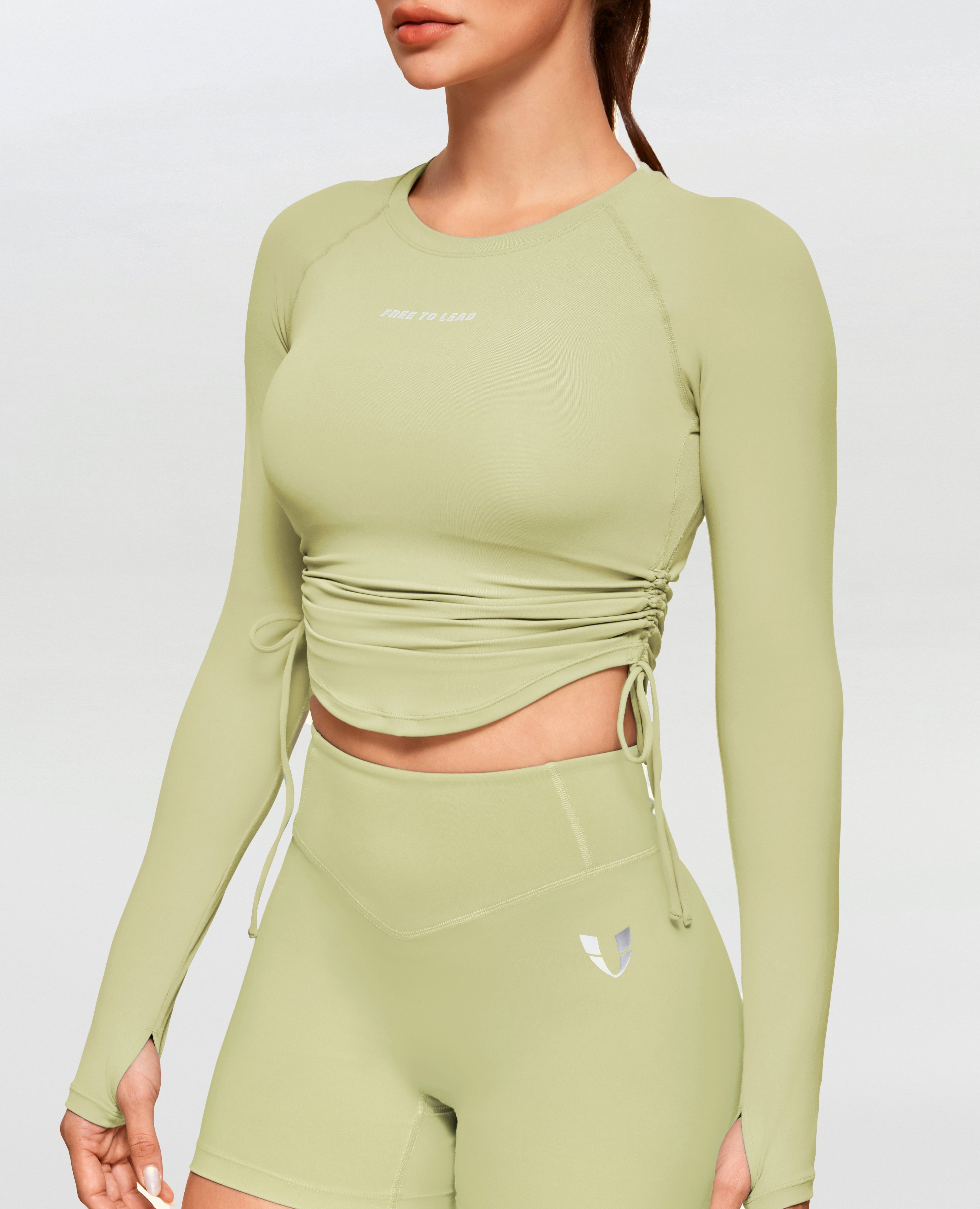 Drawstring Long Sleeve T-shirt - Pea Green