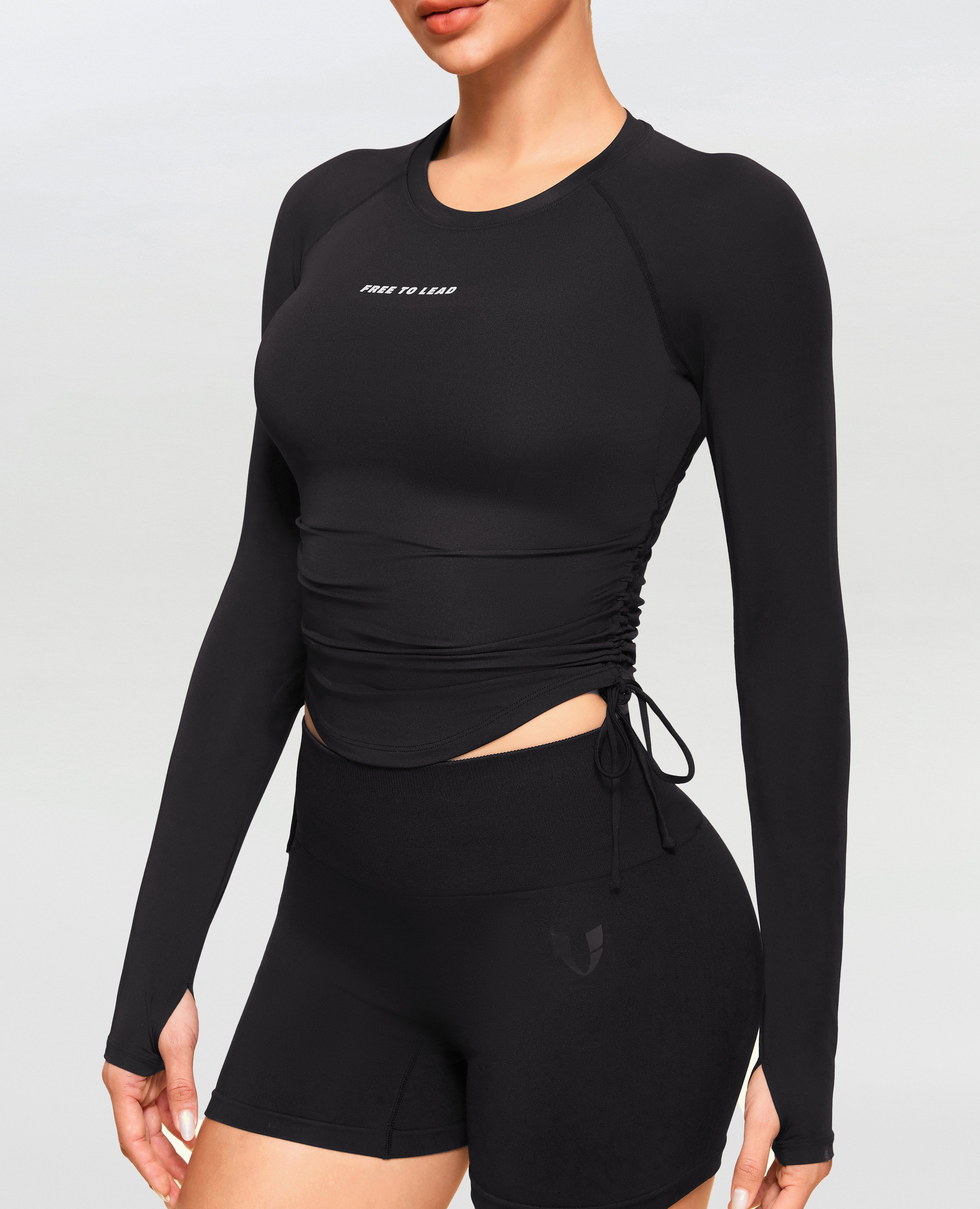 Drawstring Long Sleeve T-shirt - Black