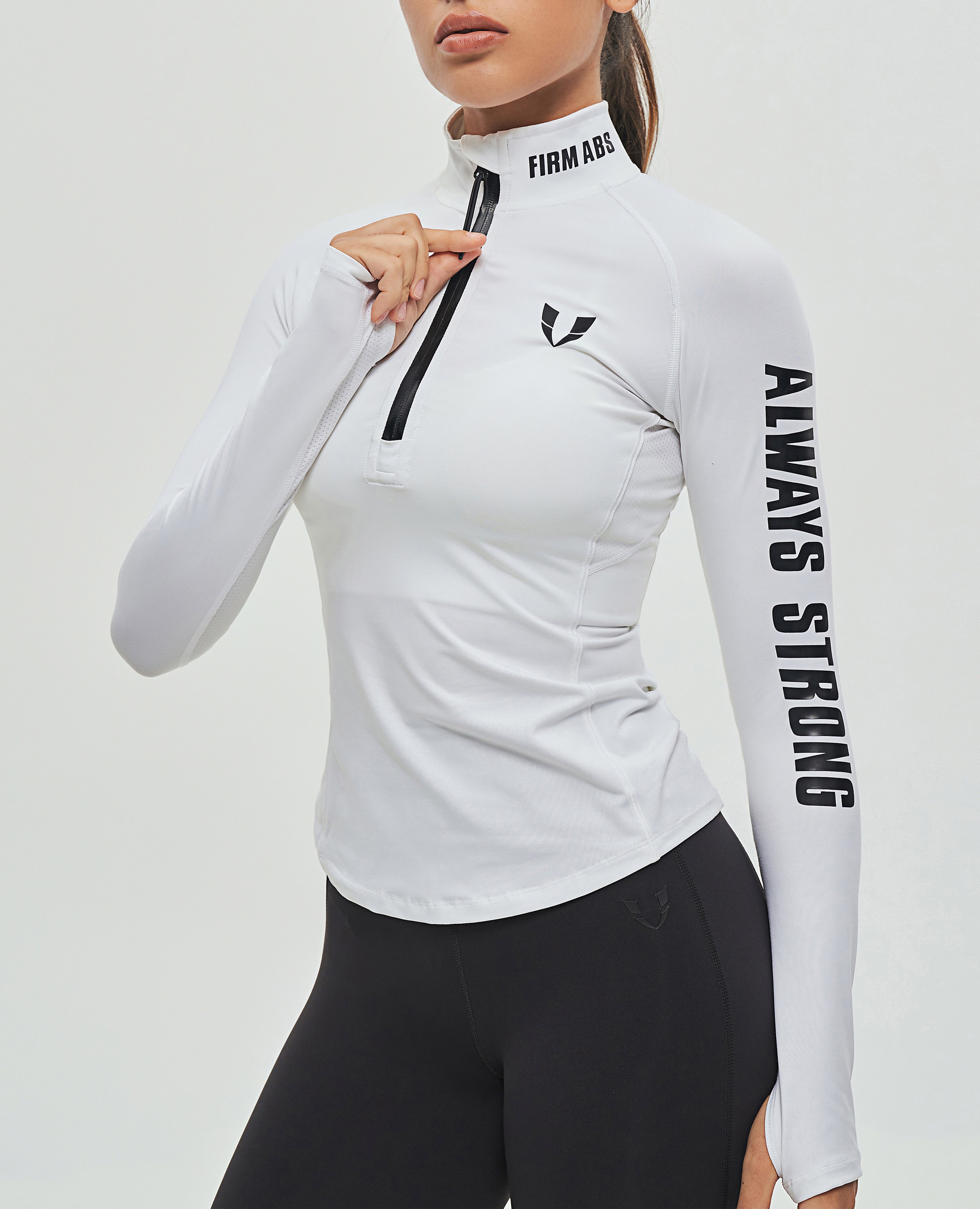 Half Zip Long Sleeve Top - White