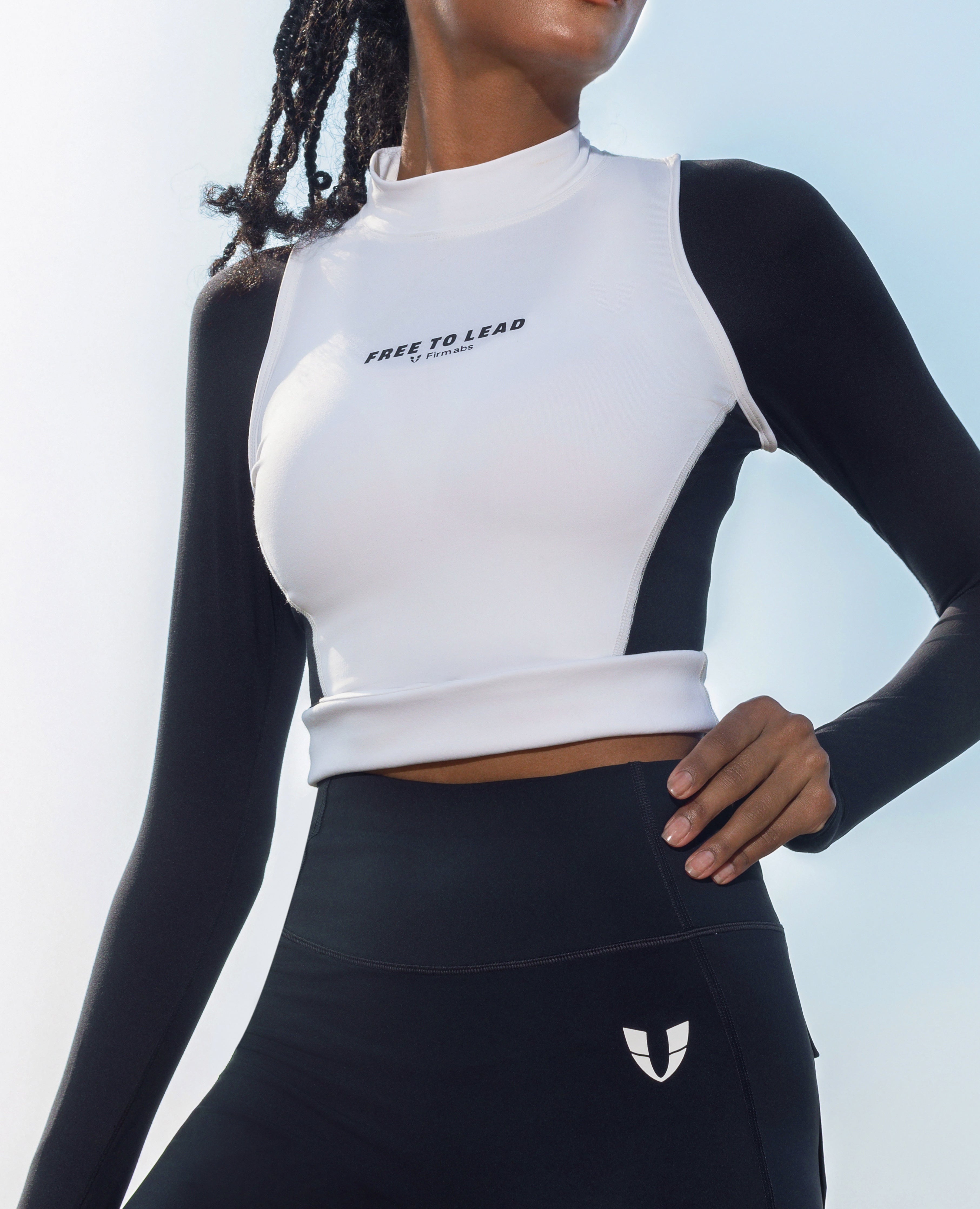 Layered Long Sleeve Workout Top - Black and White