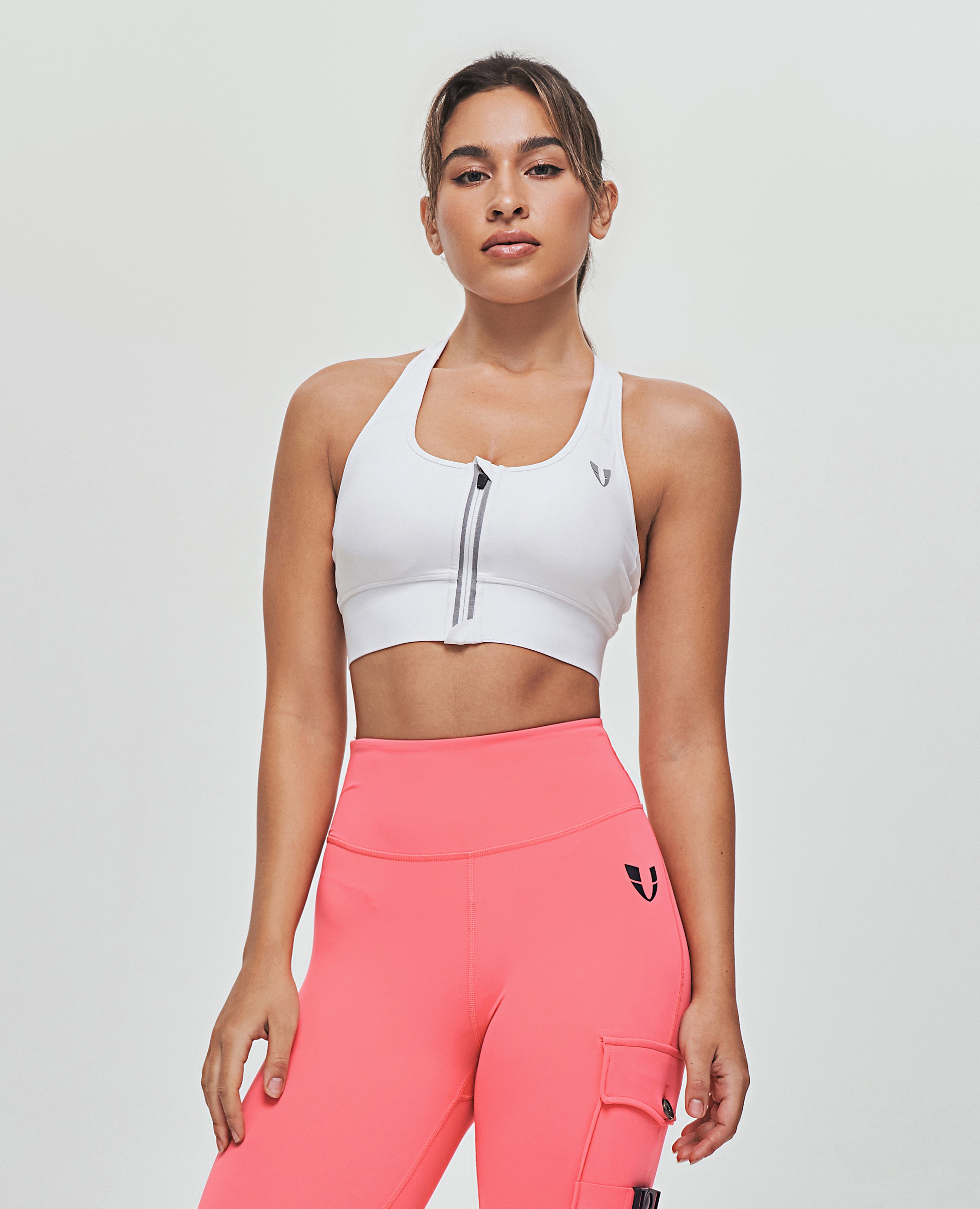 Zip Front Sports Bra White