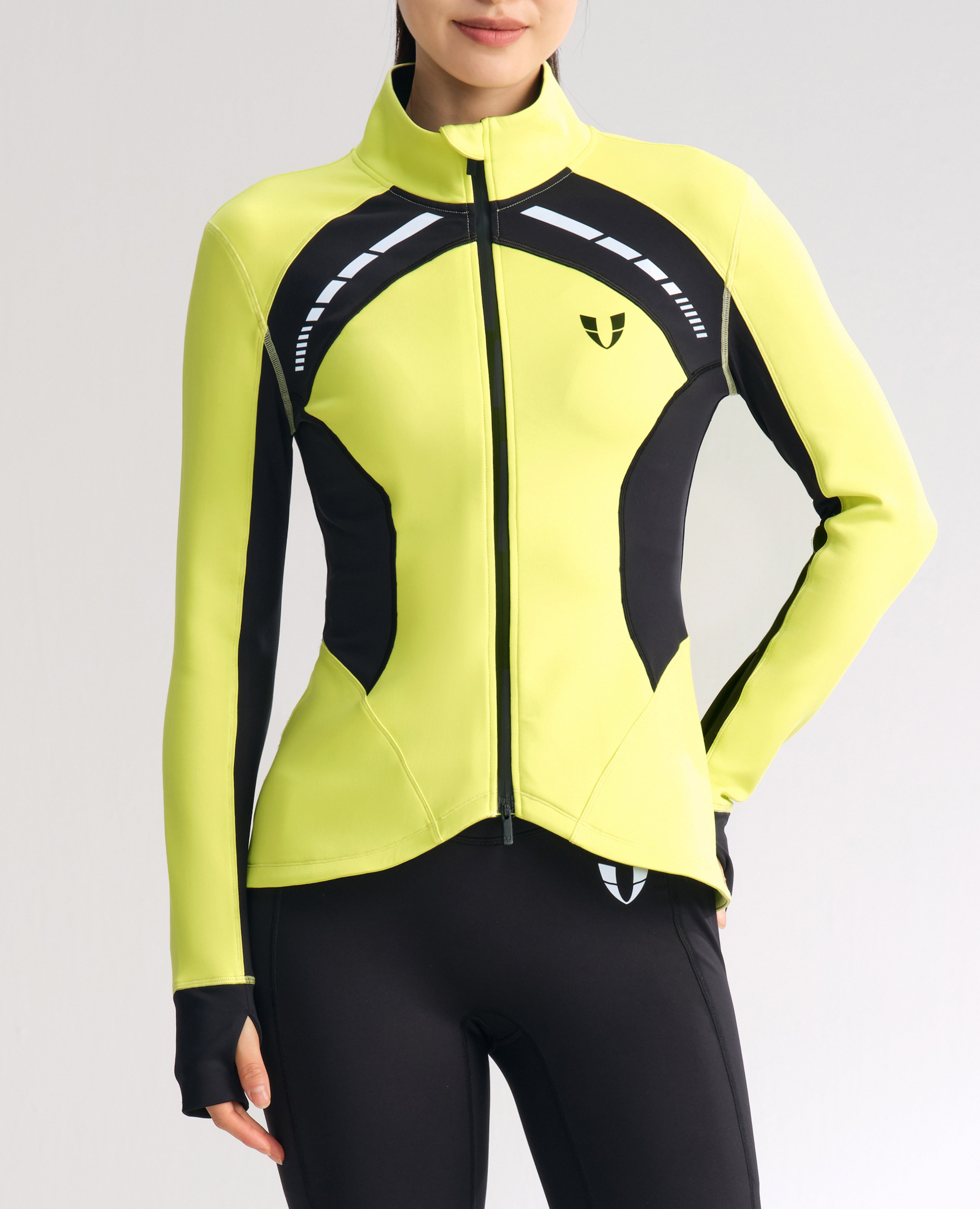 Slim Fit Color Block Athletic Jacket - Lemon Yellow and Black