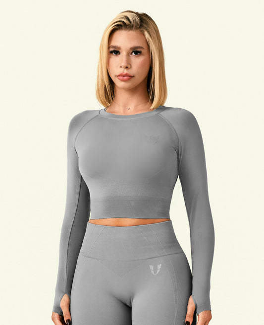 Hold Tight Cropped Long Sleeve T-Shirt - Cement Grey