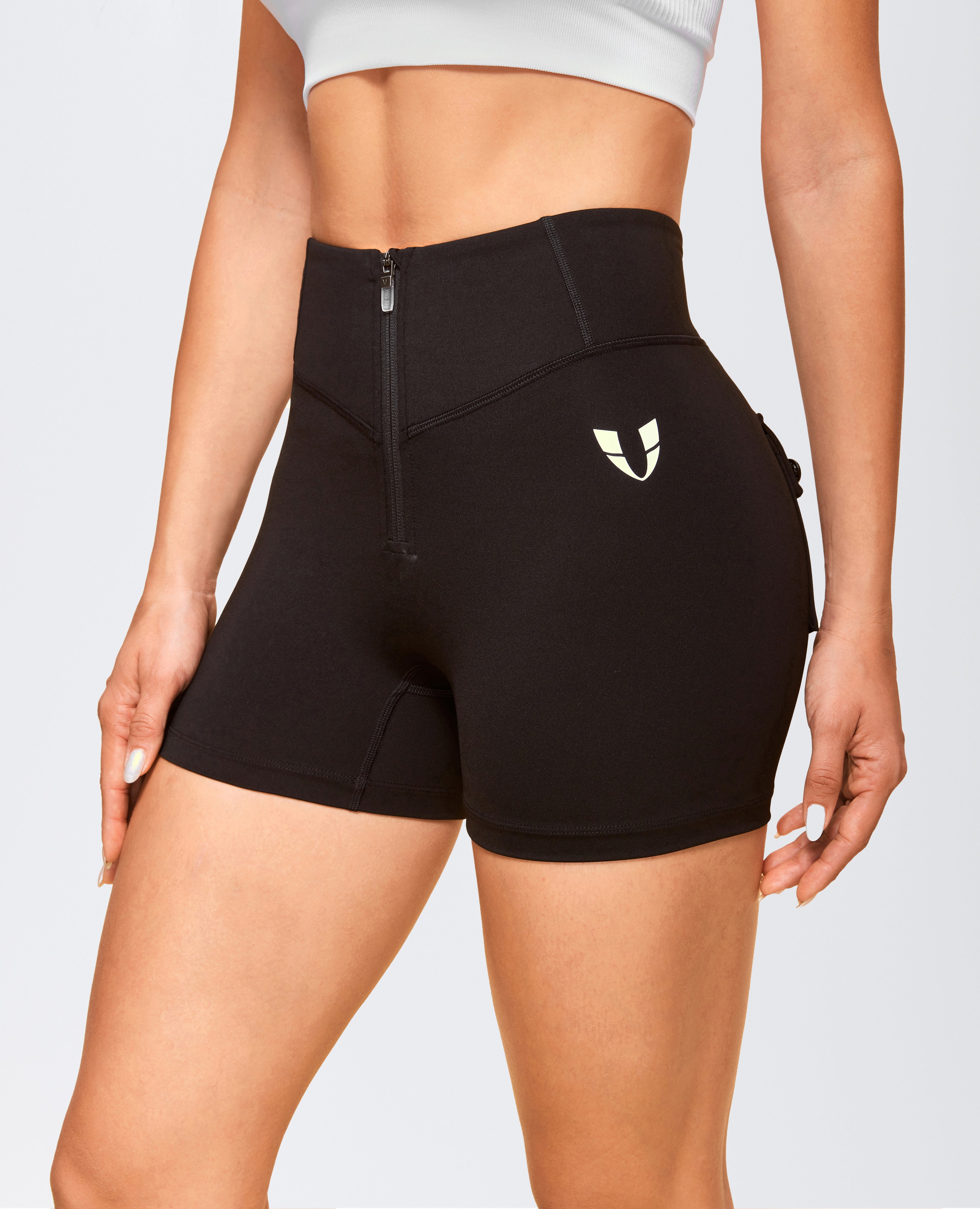 firm abs Zip Front Pocket Shorts - black