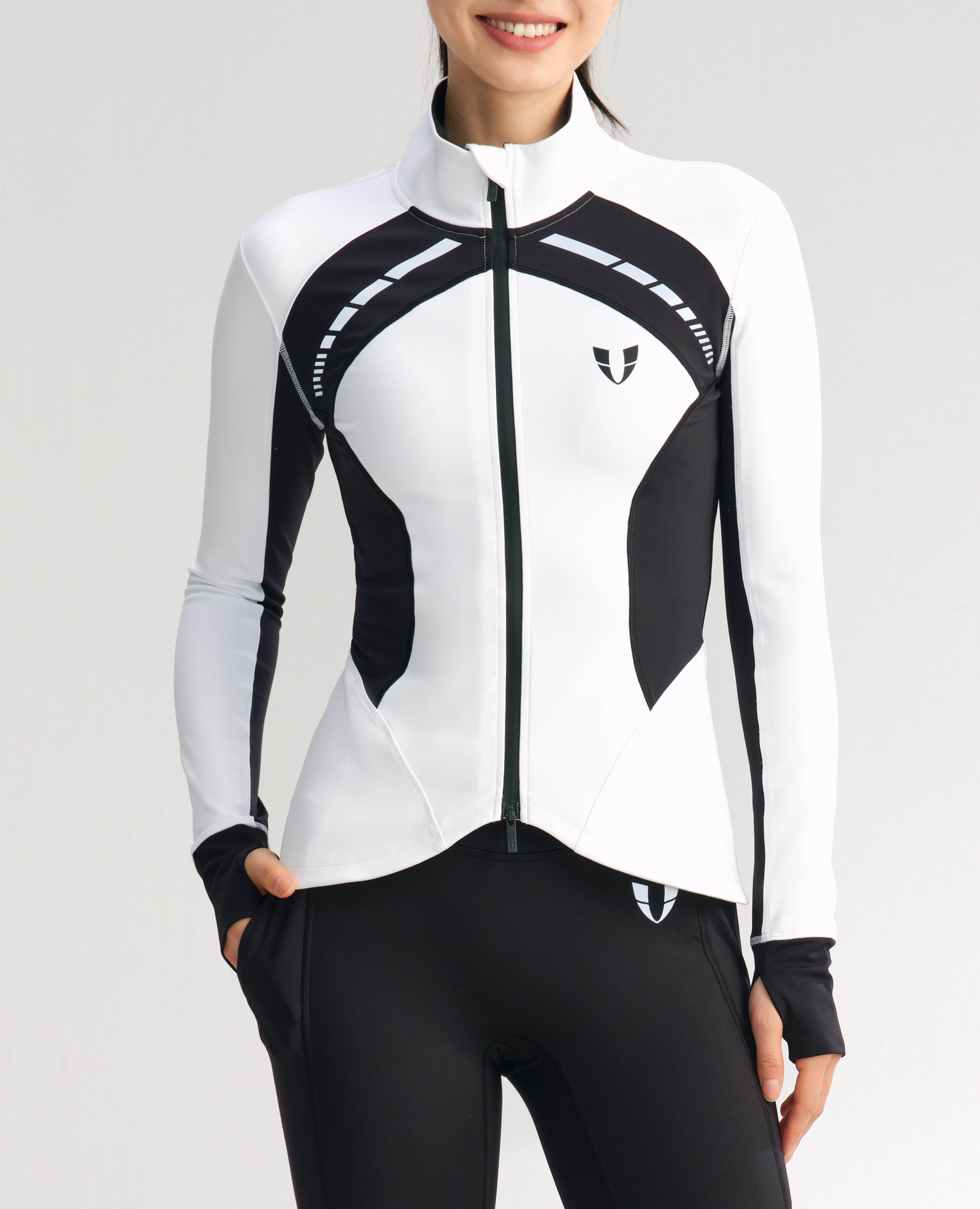 Slim Fit Color Block Athletic Jacket - White and Black