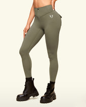 Policita frontal Zip Leggings poderosos - Green del ejército