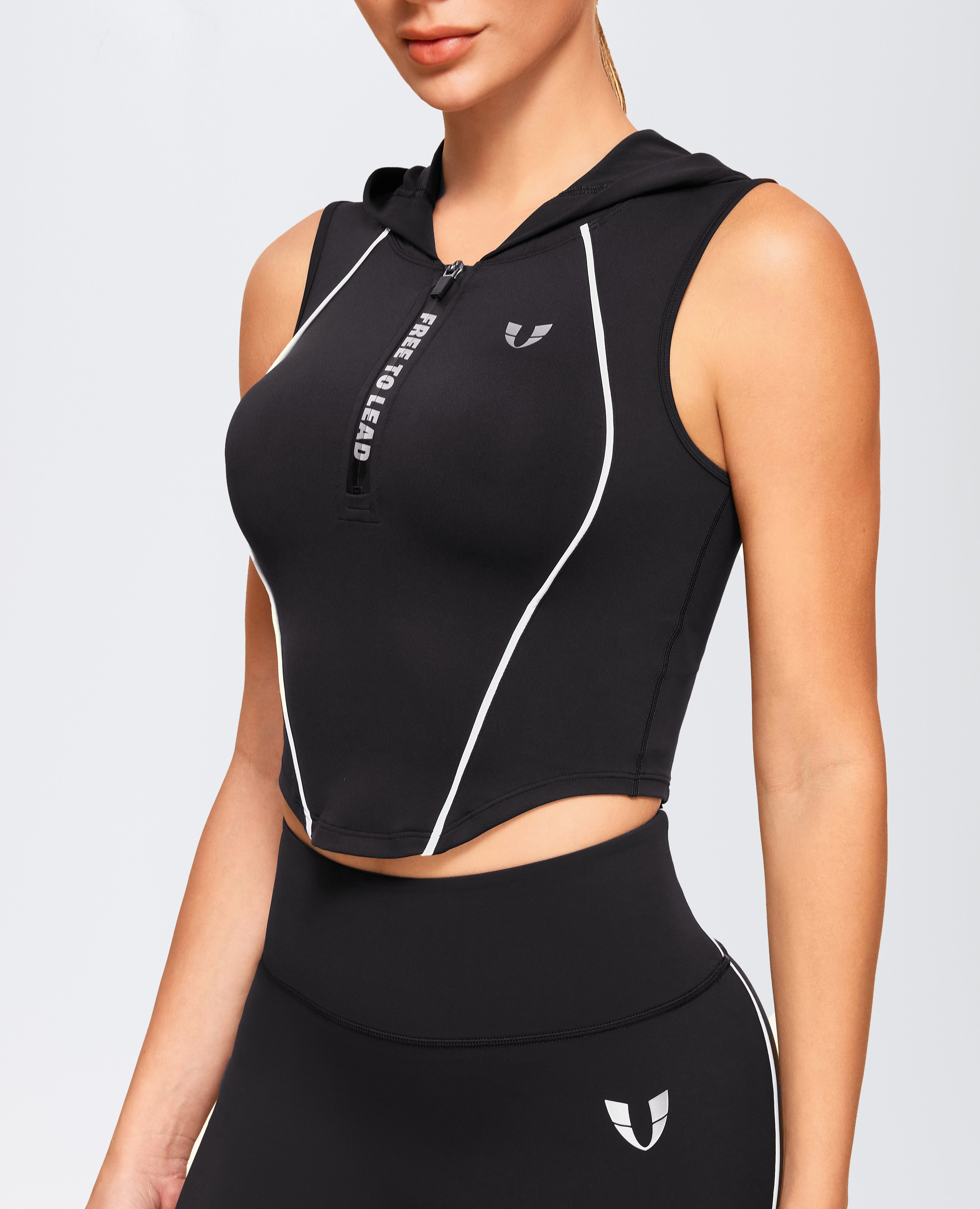 Half Zip Hoodie Vest - Black