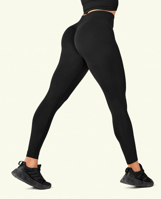 Ribbed Butt Lift Leggings - Black