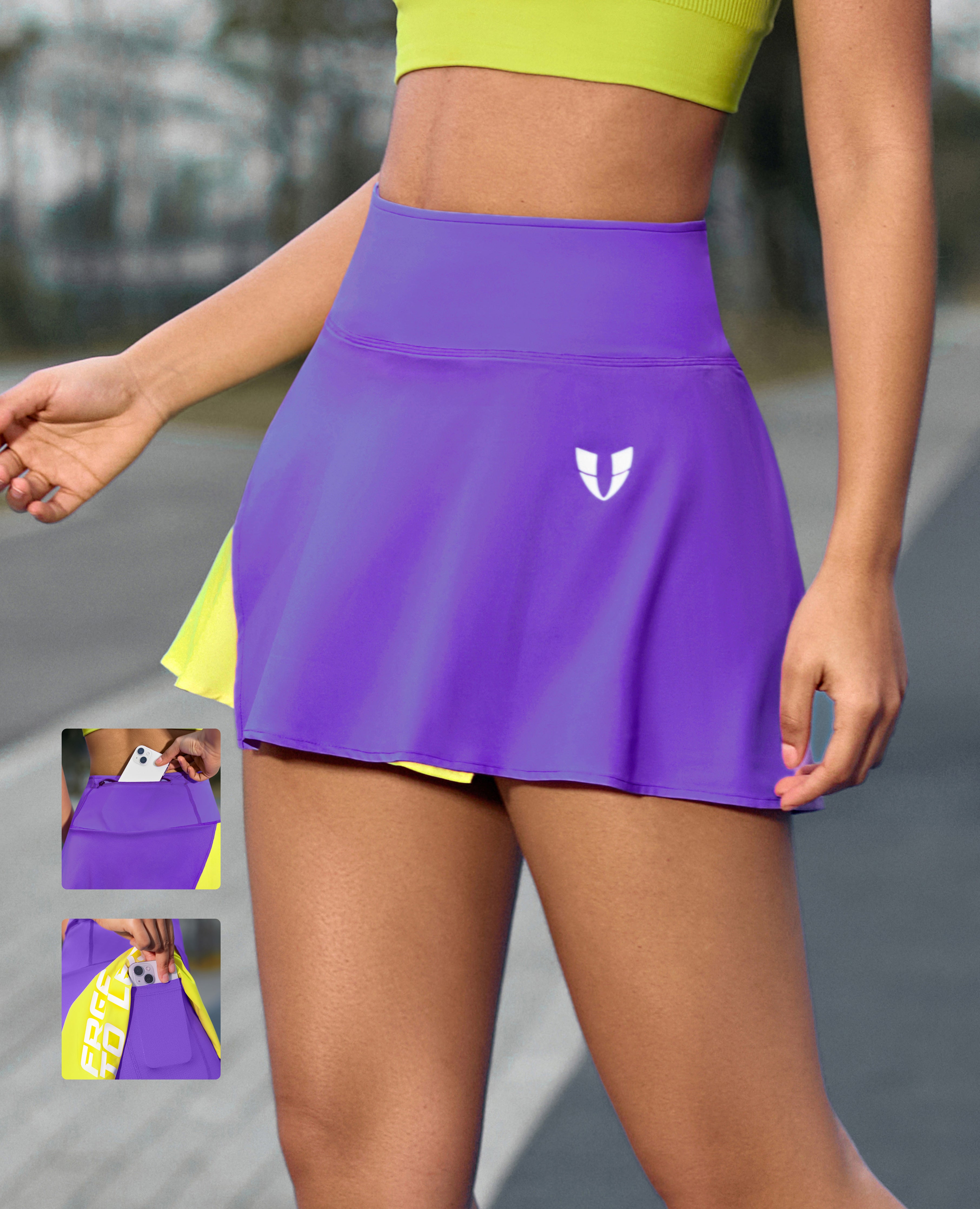 Contrast Sports Skirt with Back Pocket - Purple and Yellow