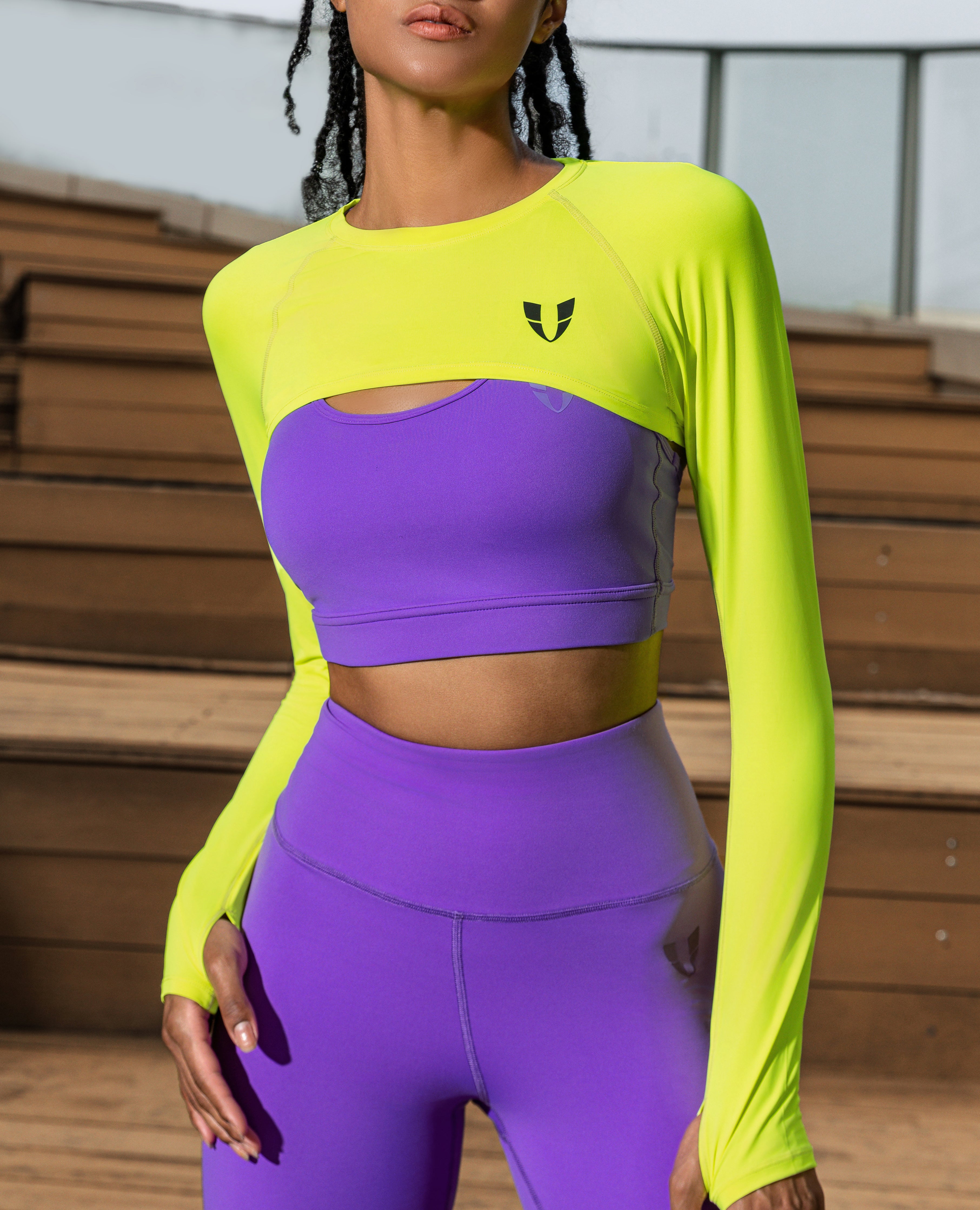 Long Sleeve Extreme Crop Top - Fluorescent Yellow