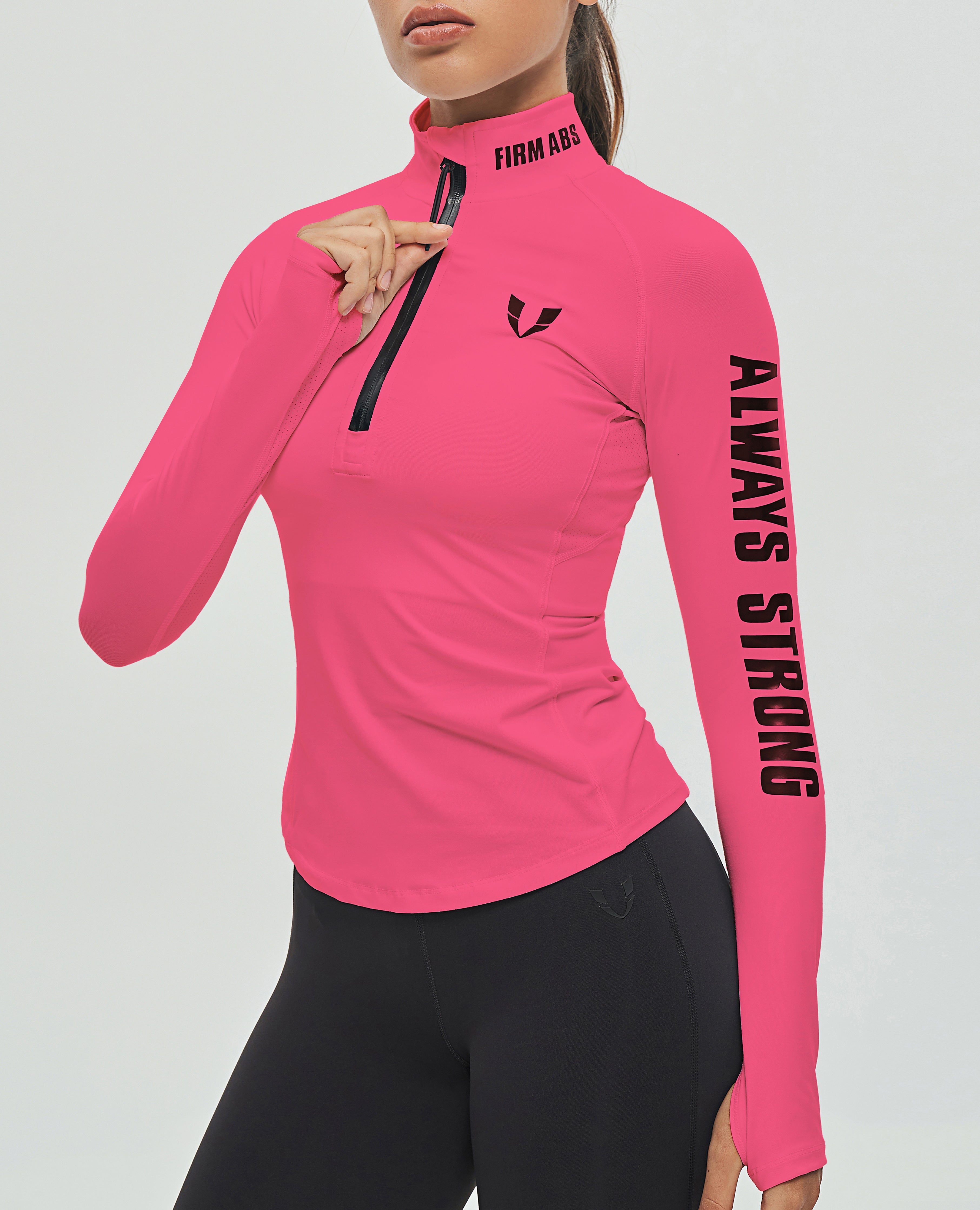 Half Zip Long Sleeve Top - Dark Pink