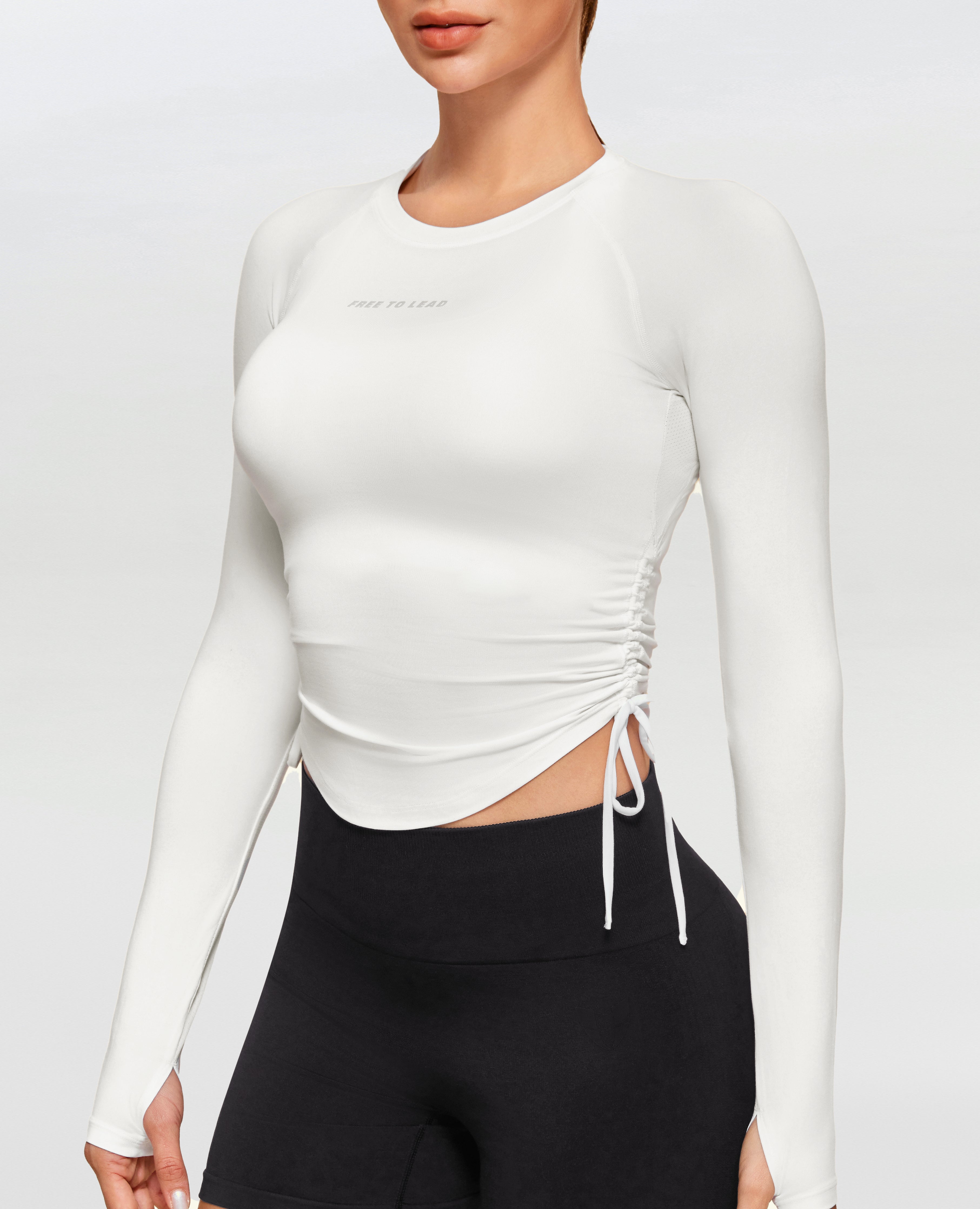 Drawstring Long Sleeve T-shirt - White