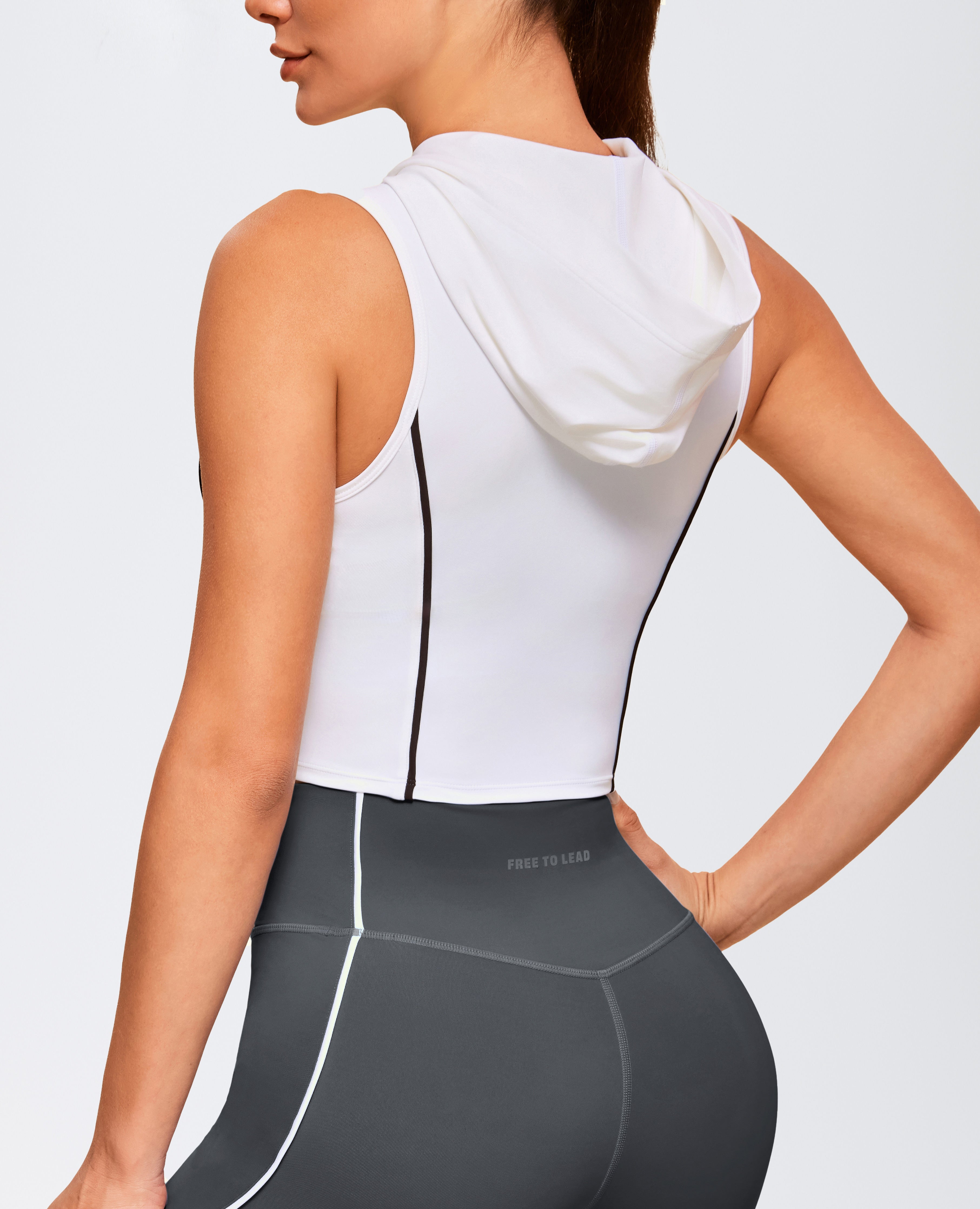 Half Zip Hoodie Vest - White