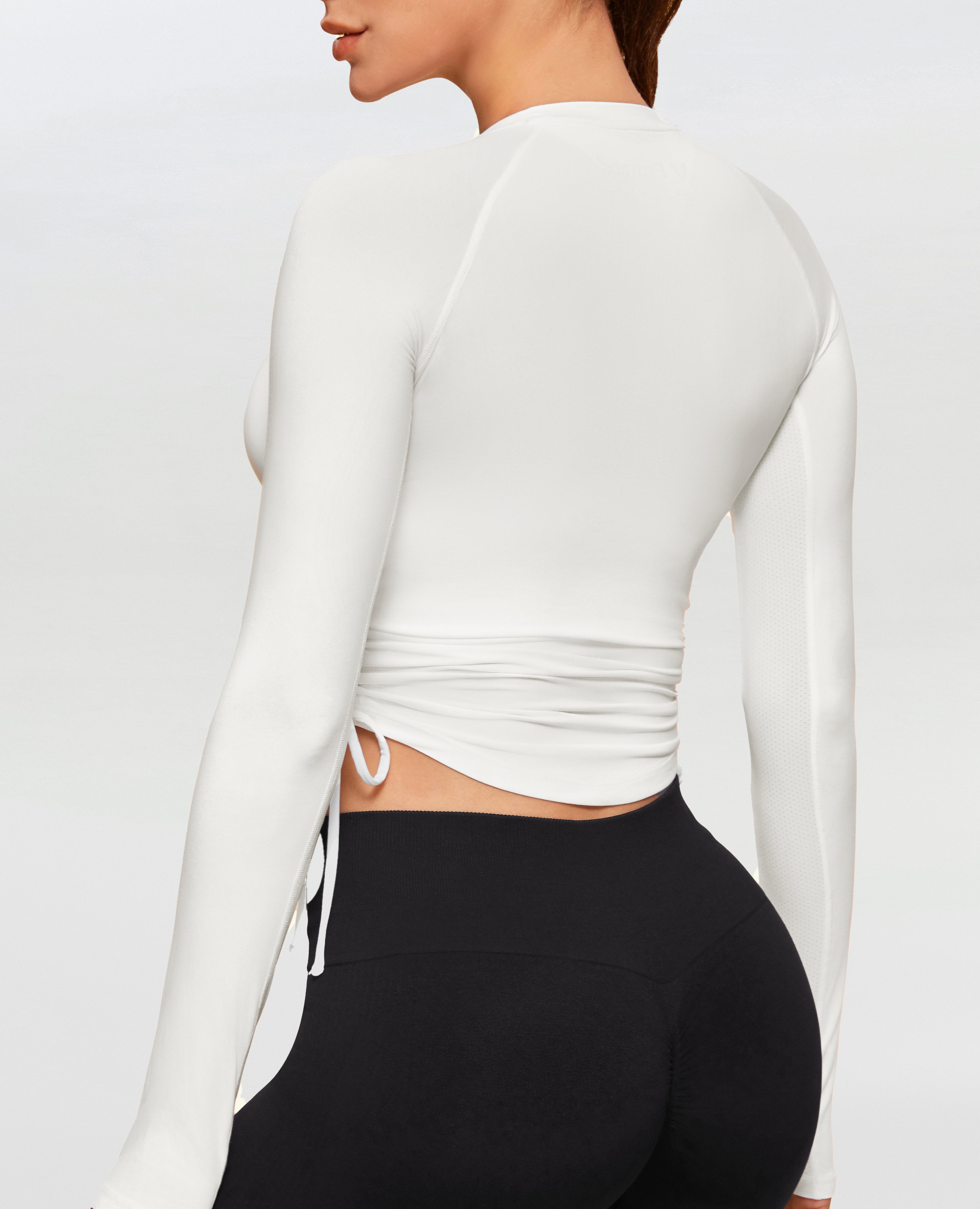 Drawstring Long Sleeve T-shirt - White