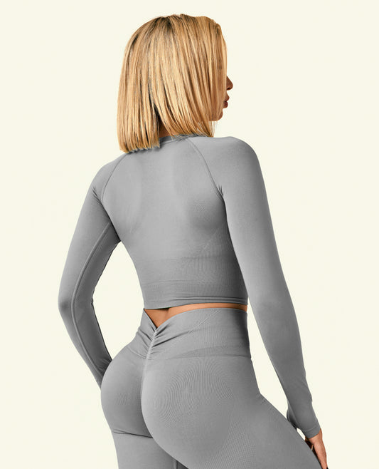 Hold Tight Cropped Long Sleeve T-Shirt - Cement Grey