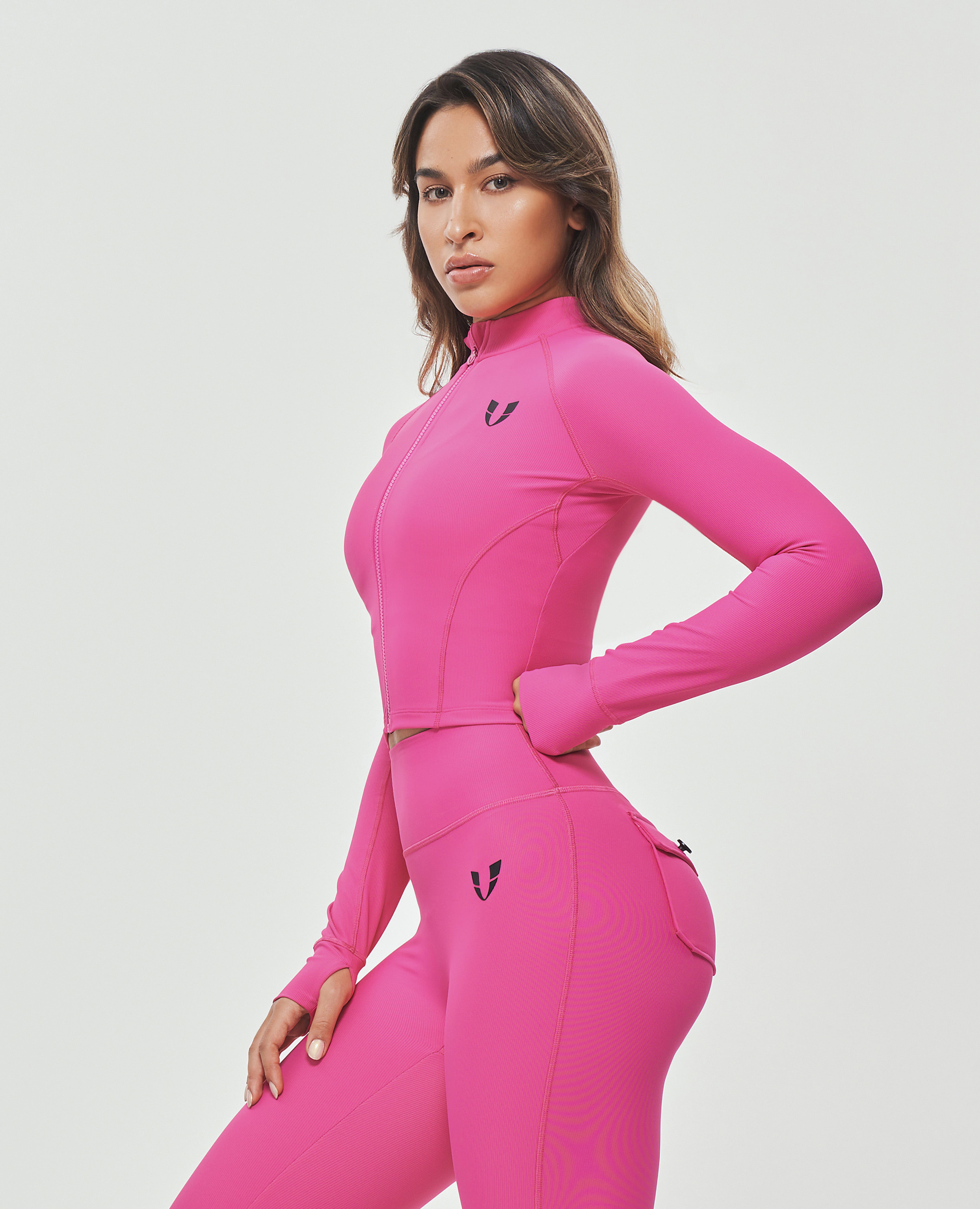 Geribbeld cropped jasje - Fuchsia