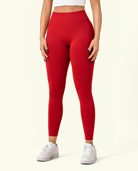 Ribbed Butt Lift Leggings - Red Cranberry