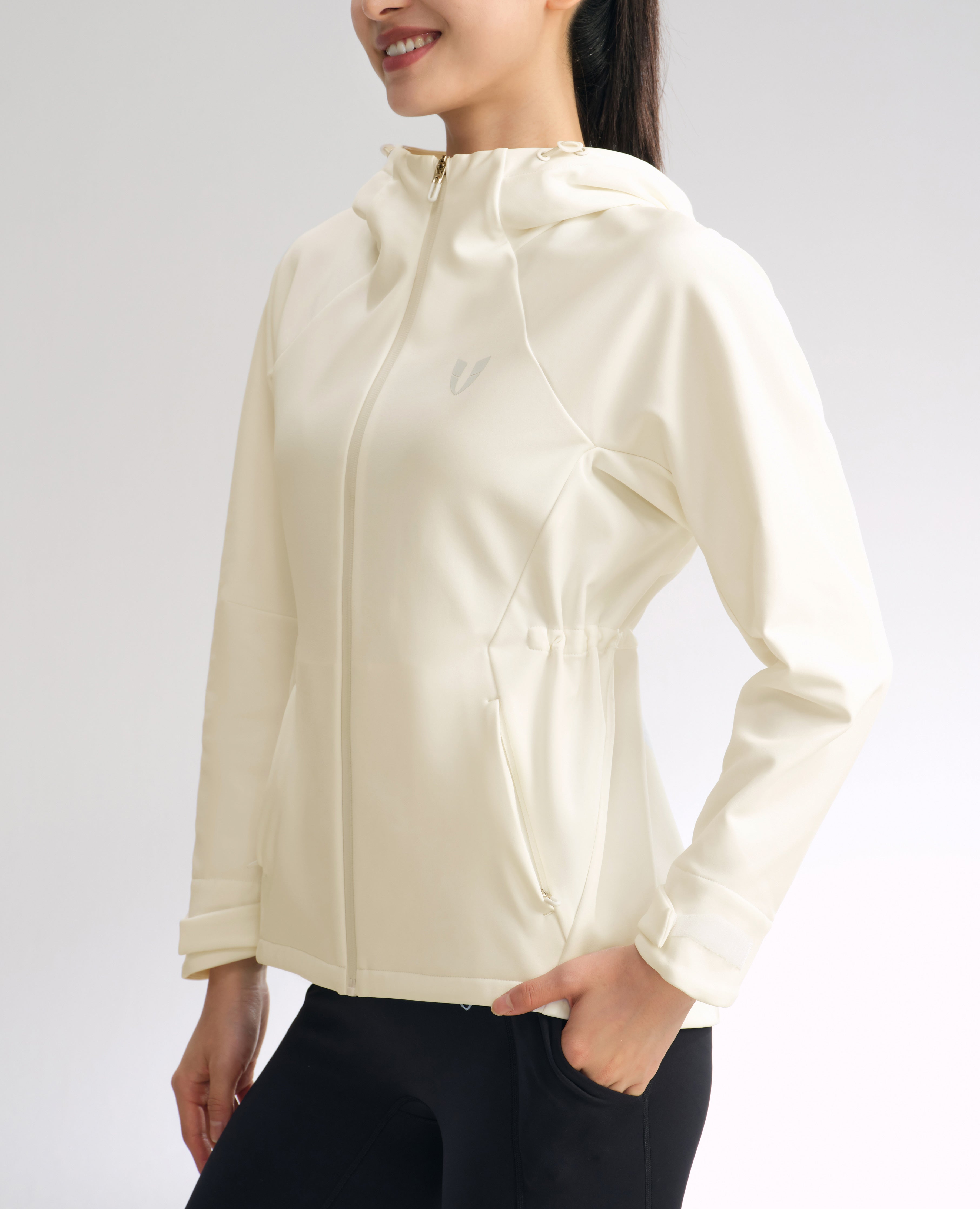 Water-Repellent Fleece Lined Zip Up Hoodie Jacket - White