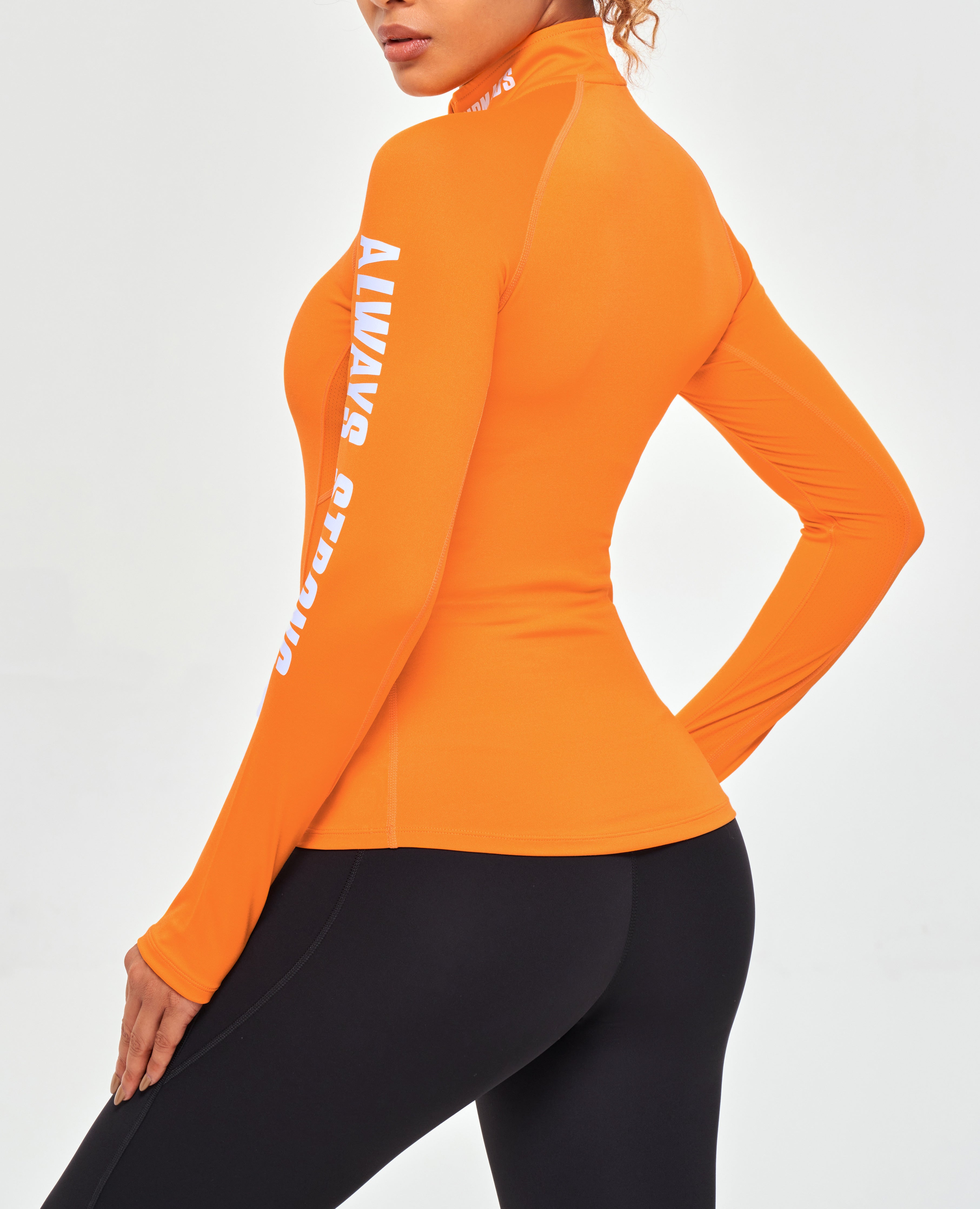 Half Zip Long Sleeve Top - Orange