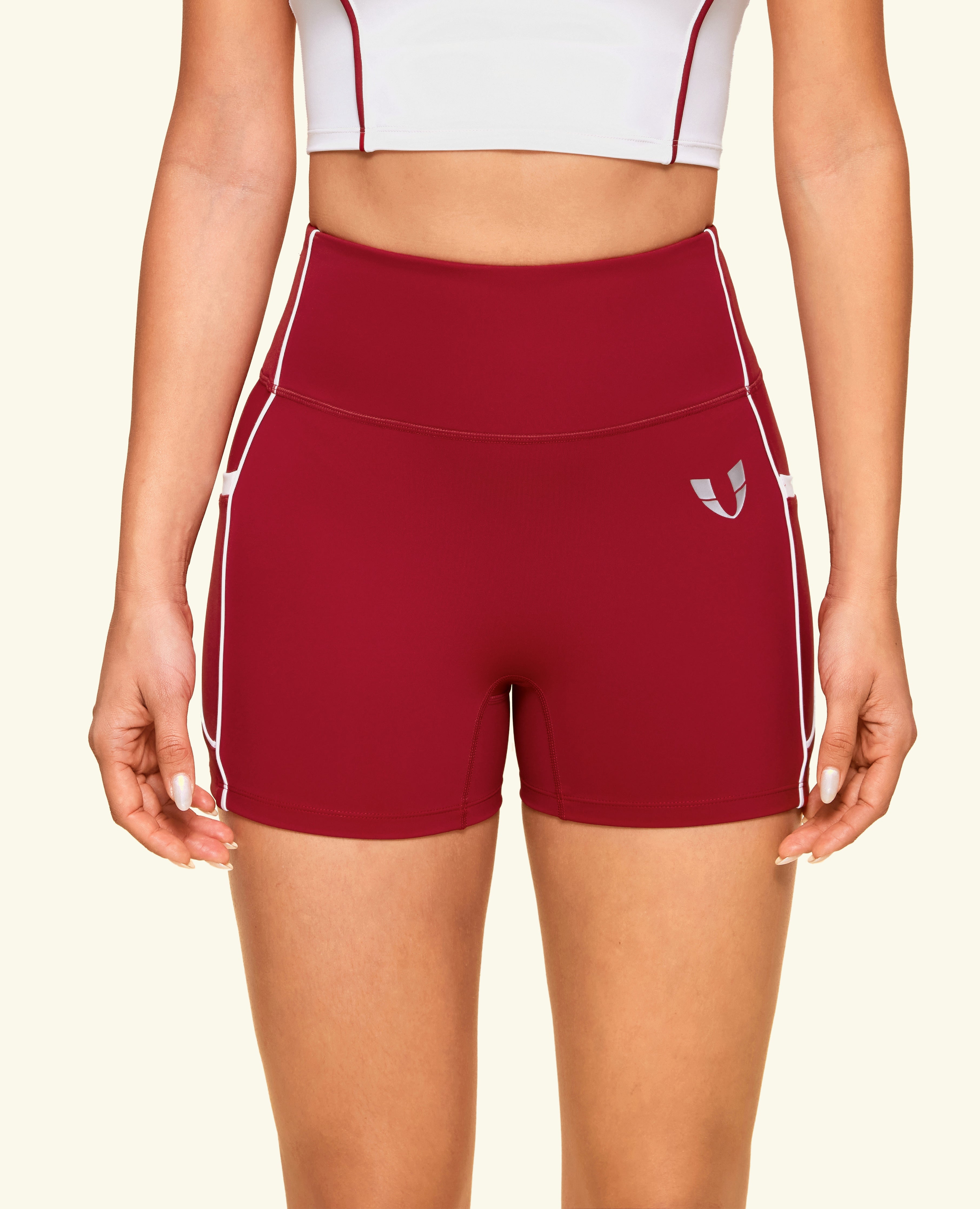 Butt Lift Pocket High Waist Shorts - Red Cranberry
