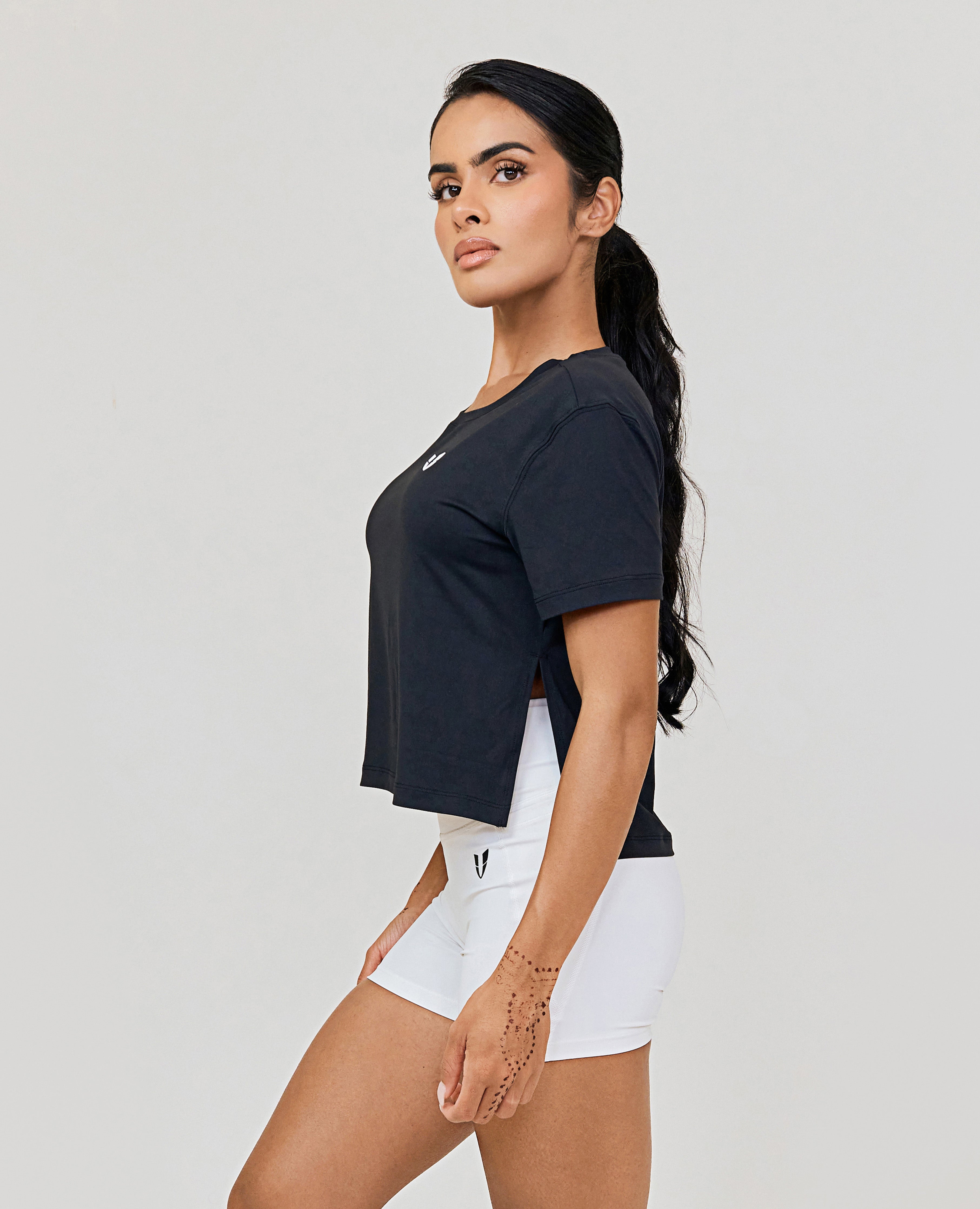 Lichtgewicht cropped T-shirt - Zwart