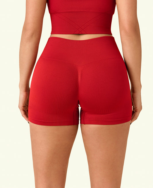 Tight Fit High Waist Shorts - Red Cranberry