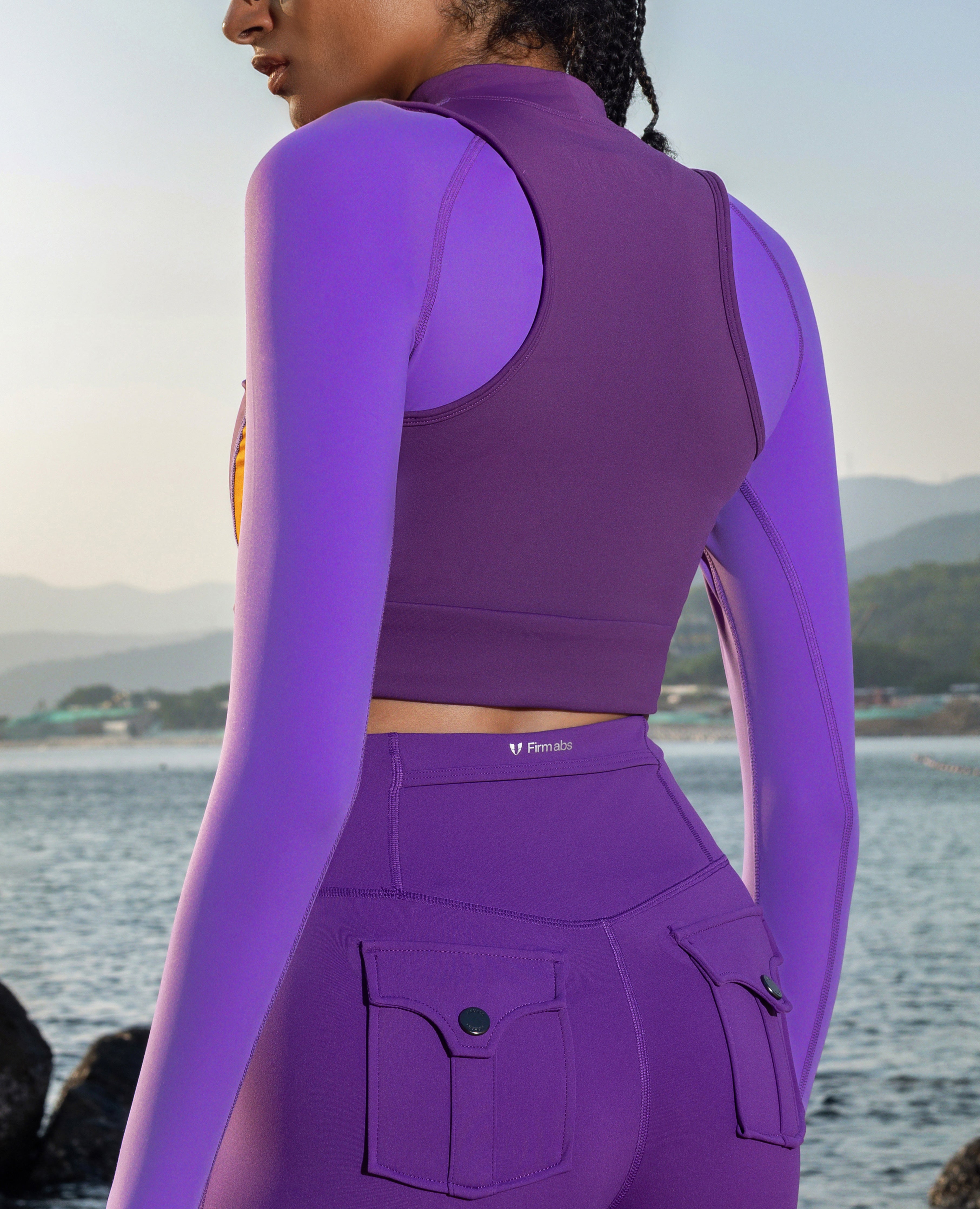 Layered Long Sleeve Workout Top - Purple