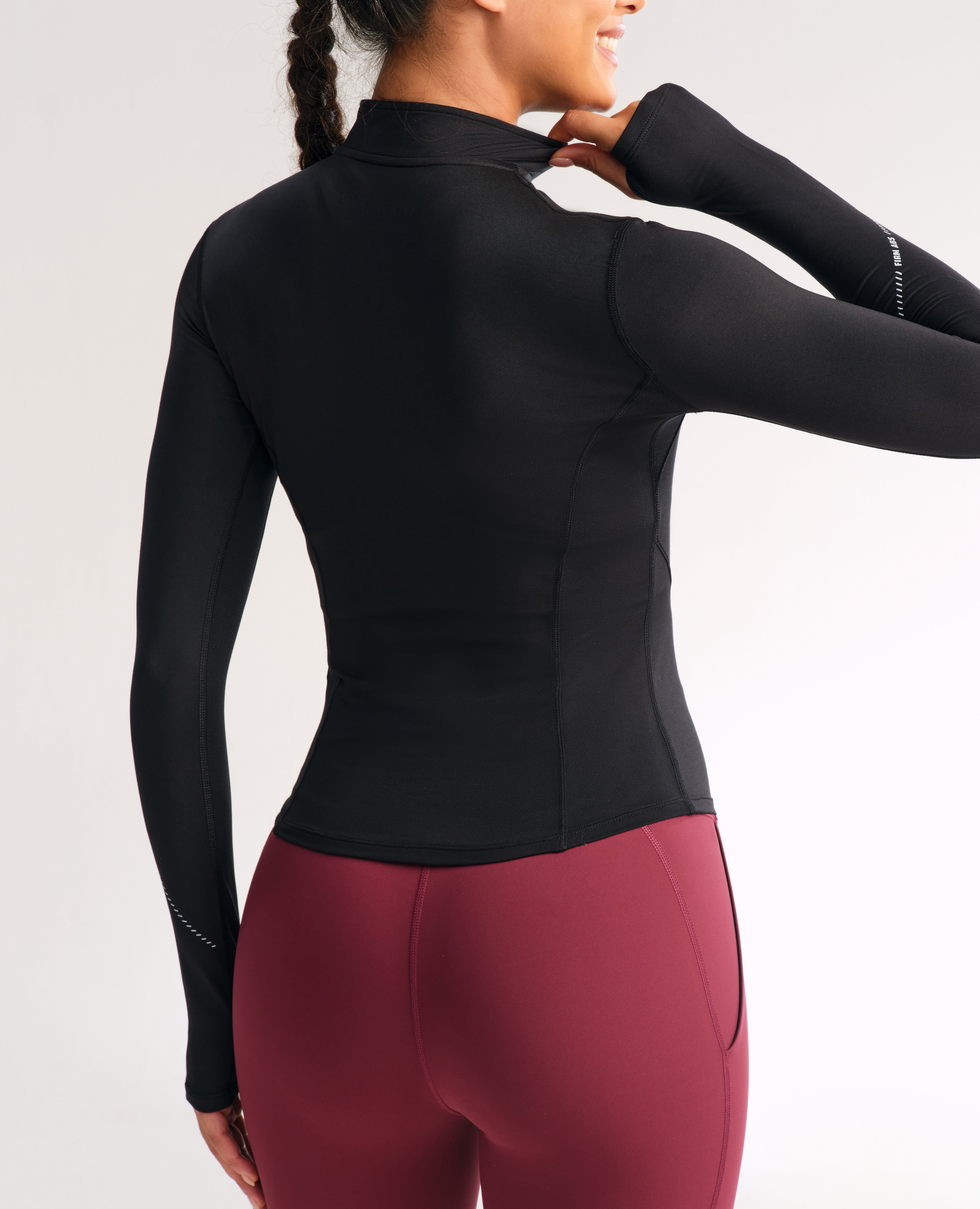 Slim Fit Fleece Half Zip Workout Top - Black