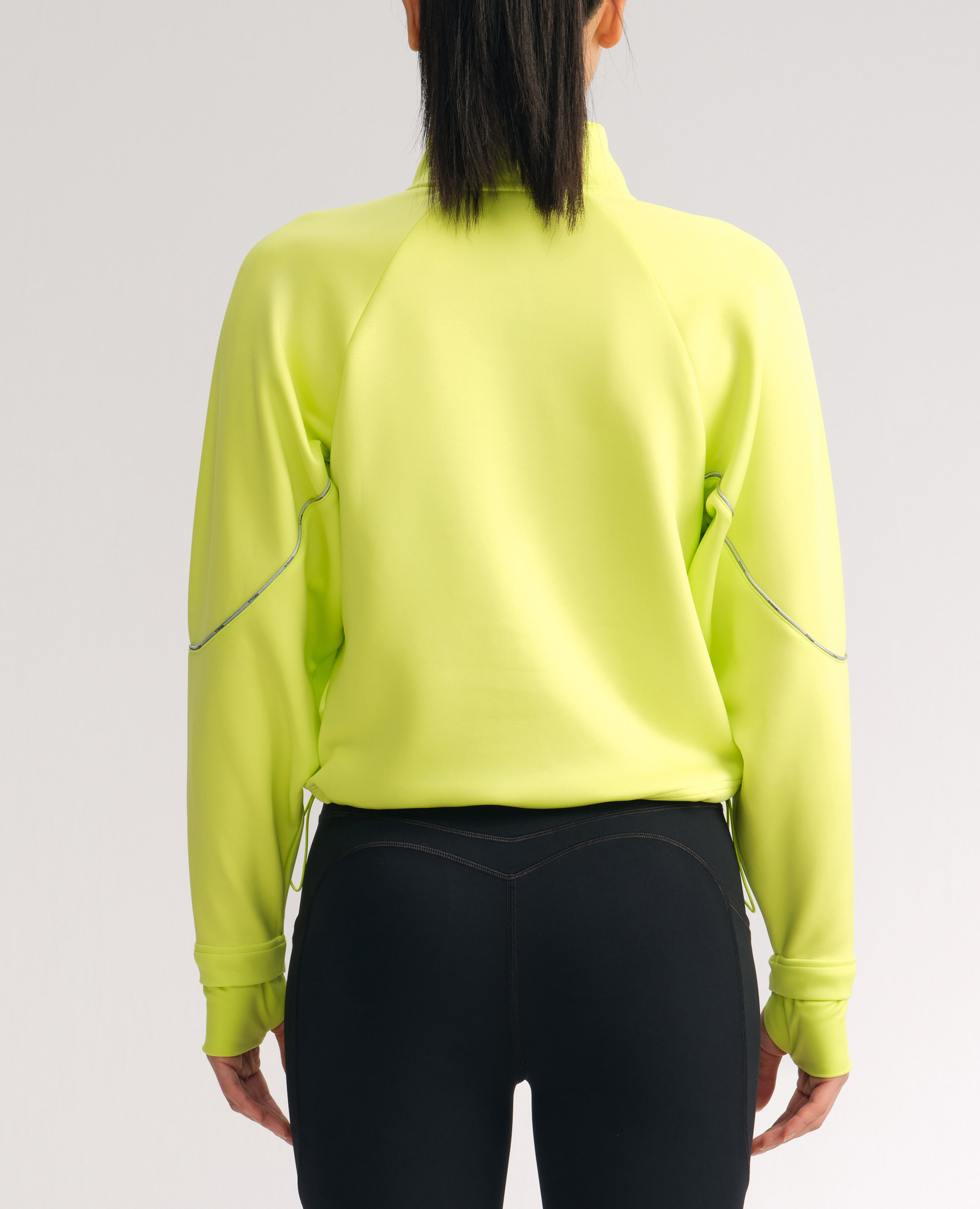 Stand Collar Half Zip Drawstring Athletic Pullover - Lemon Yellow