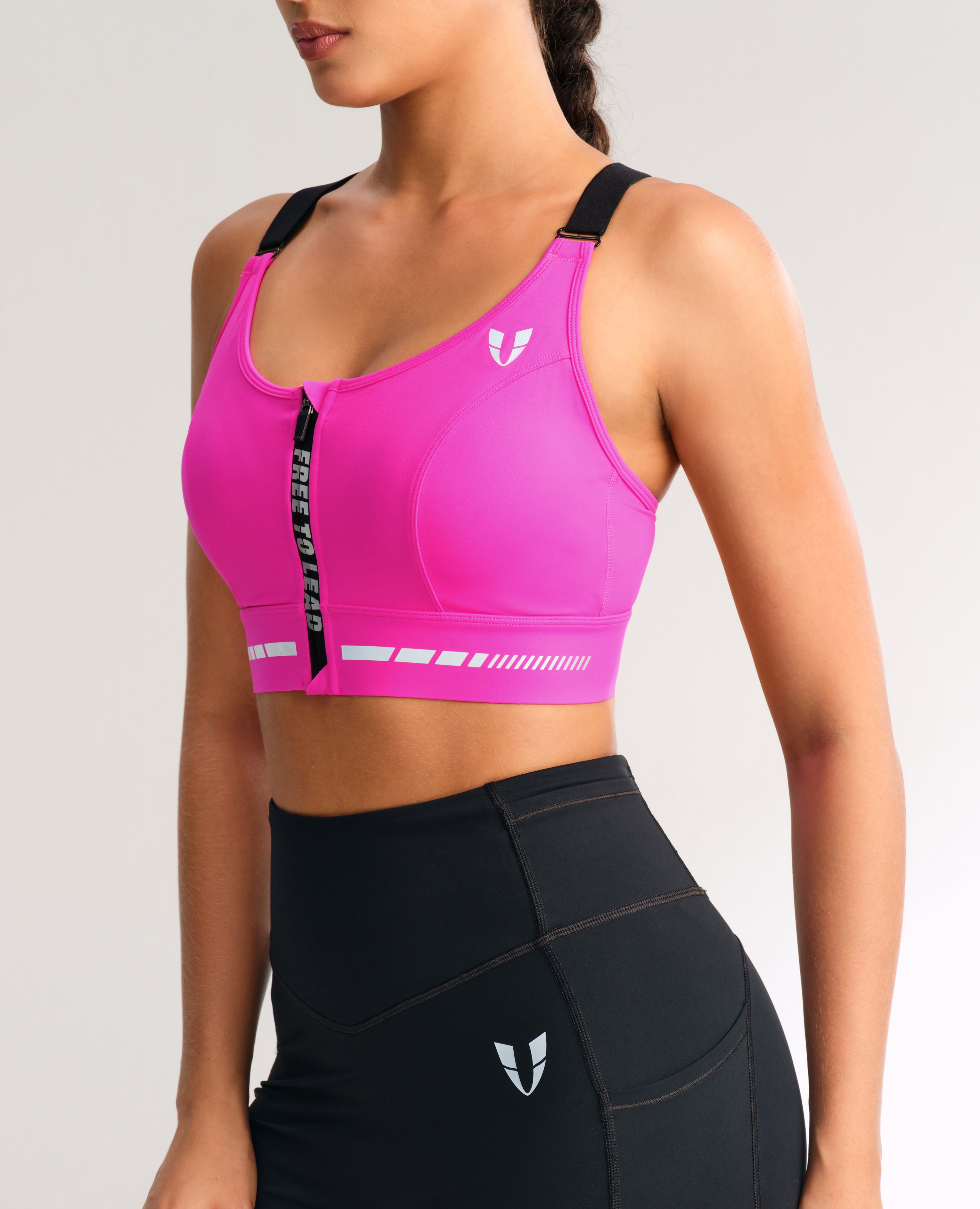 Zip Up High Support Active Bra - Dark Pink