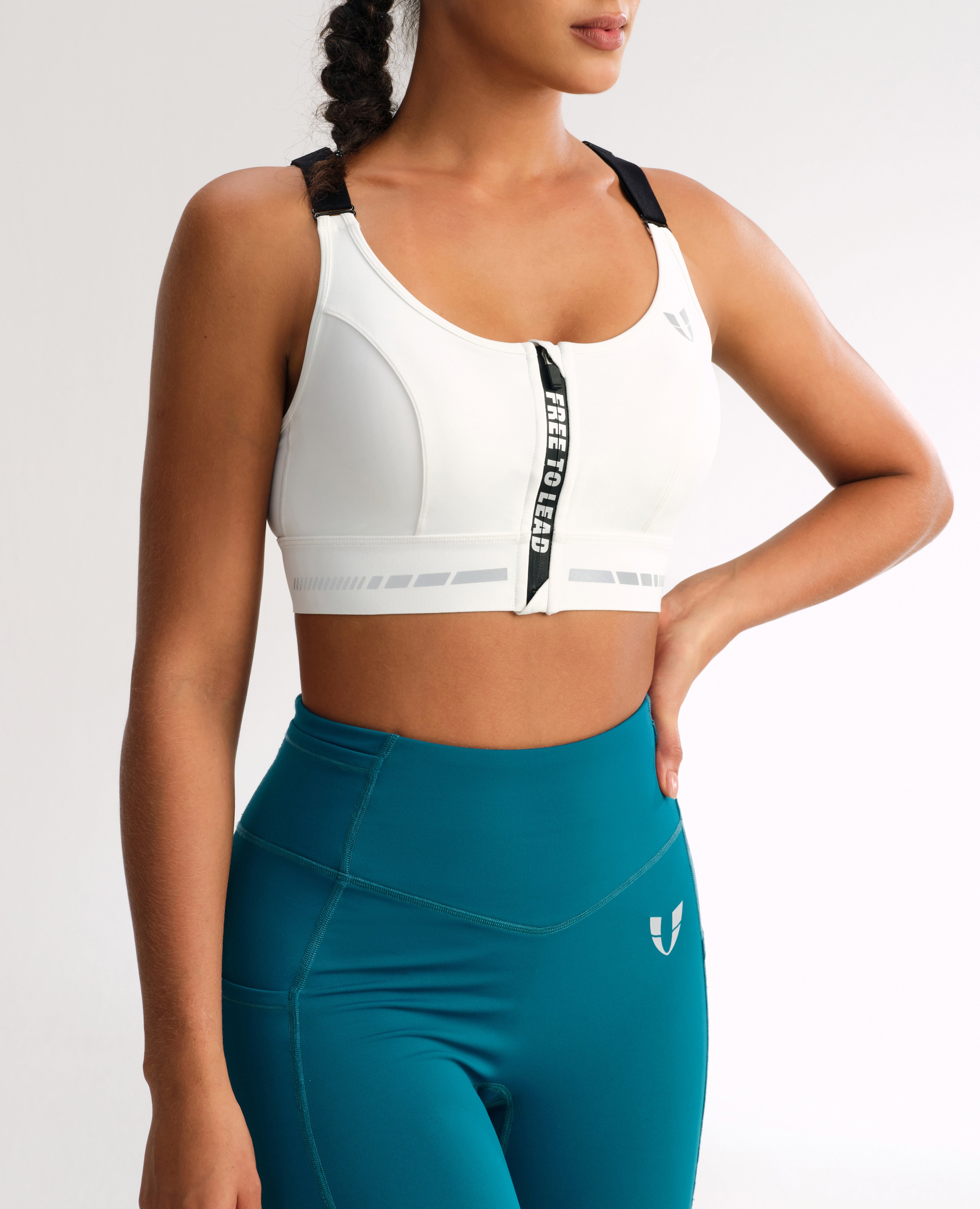 Zip Up High Support Active Bra - White
