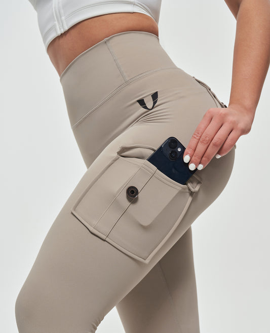 Leggings de cargaison à taille haute - jaune kaki