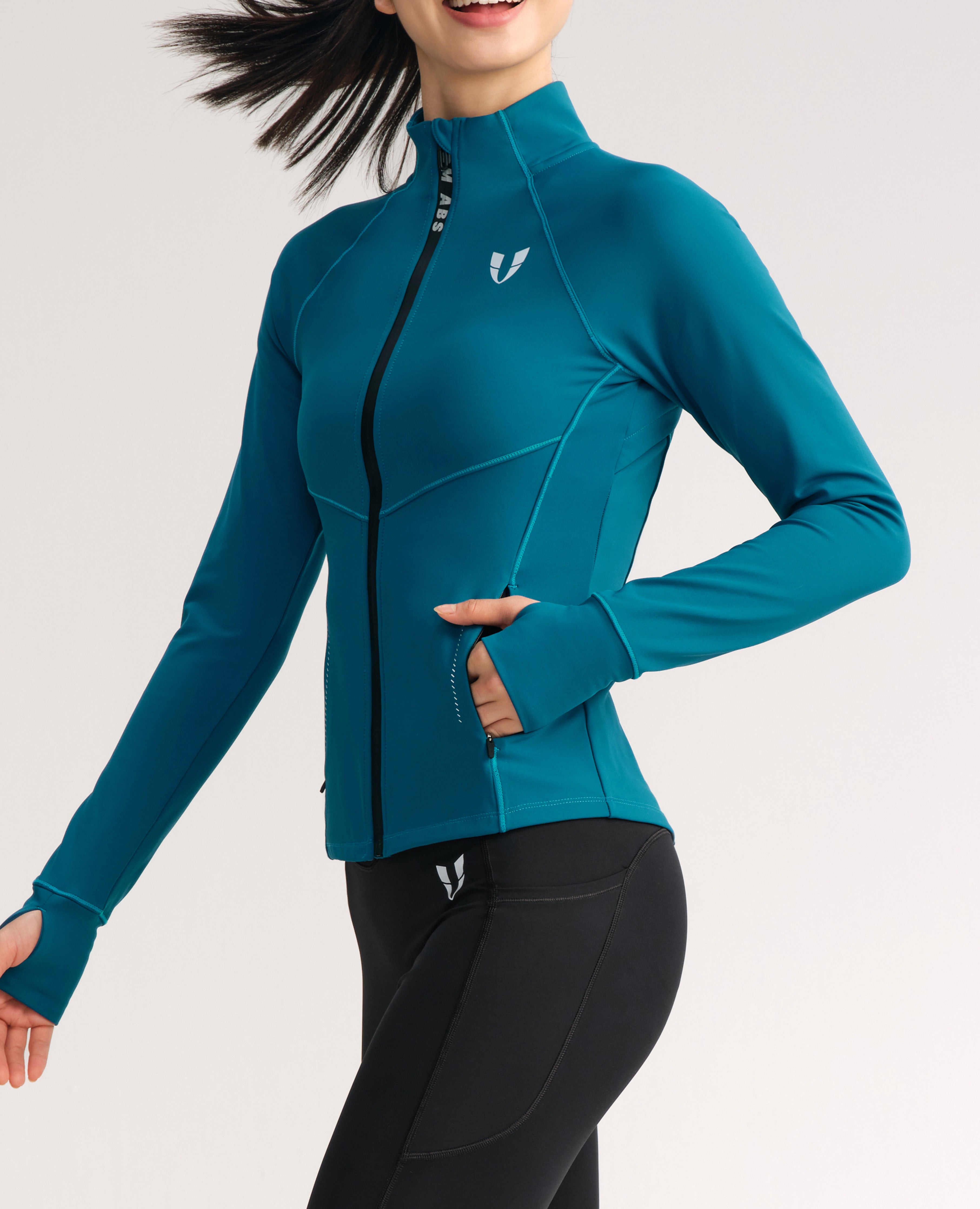 Slim Fit Thin Fleece Athletic Jacket - Peacock Blue