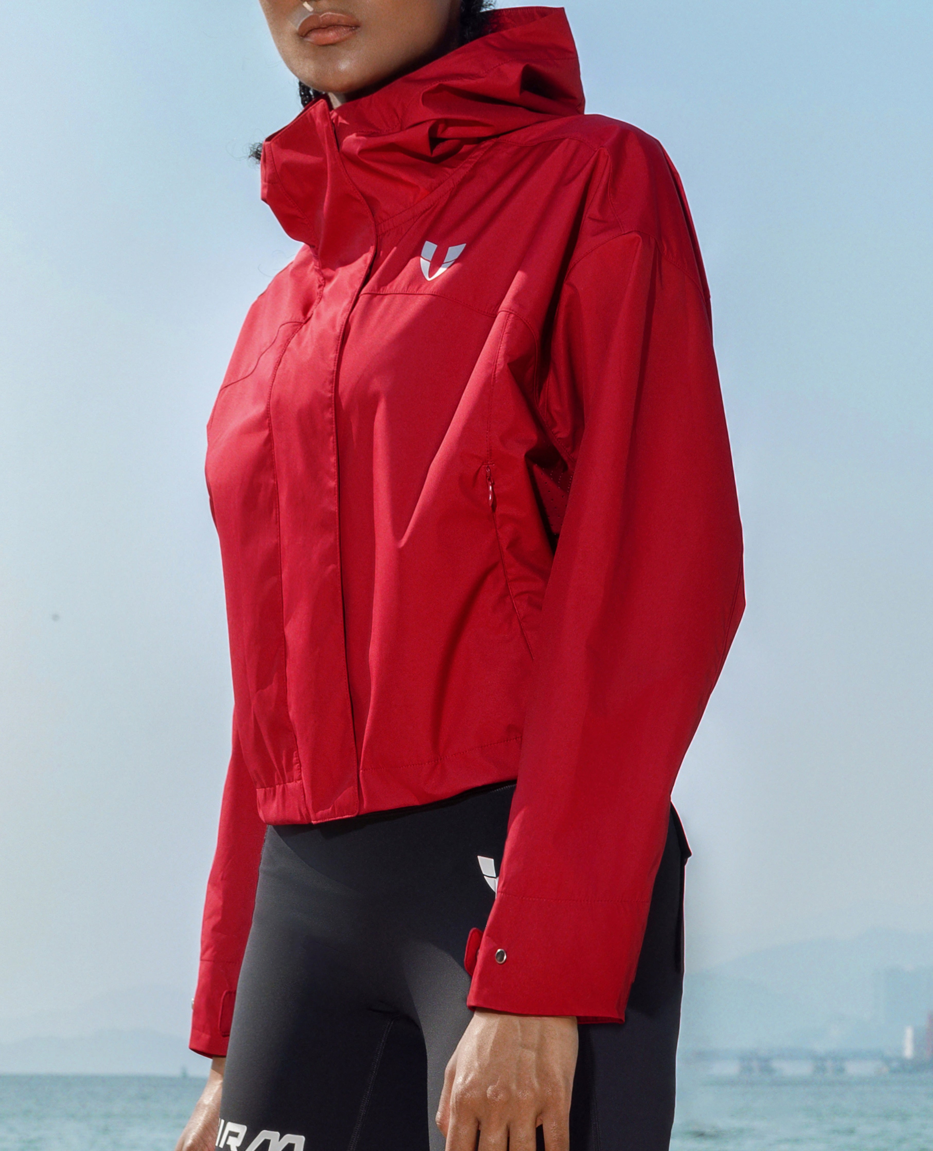 Loose Fit Workout Zip Drawstring Hoodie Jacket - Red