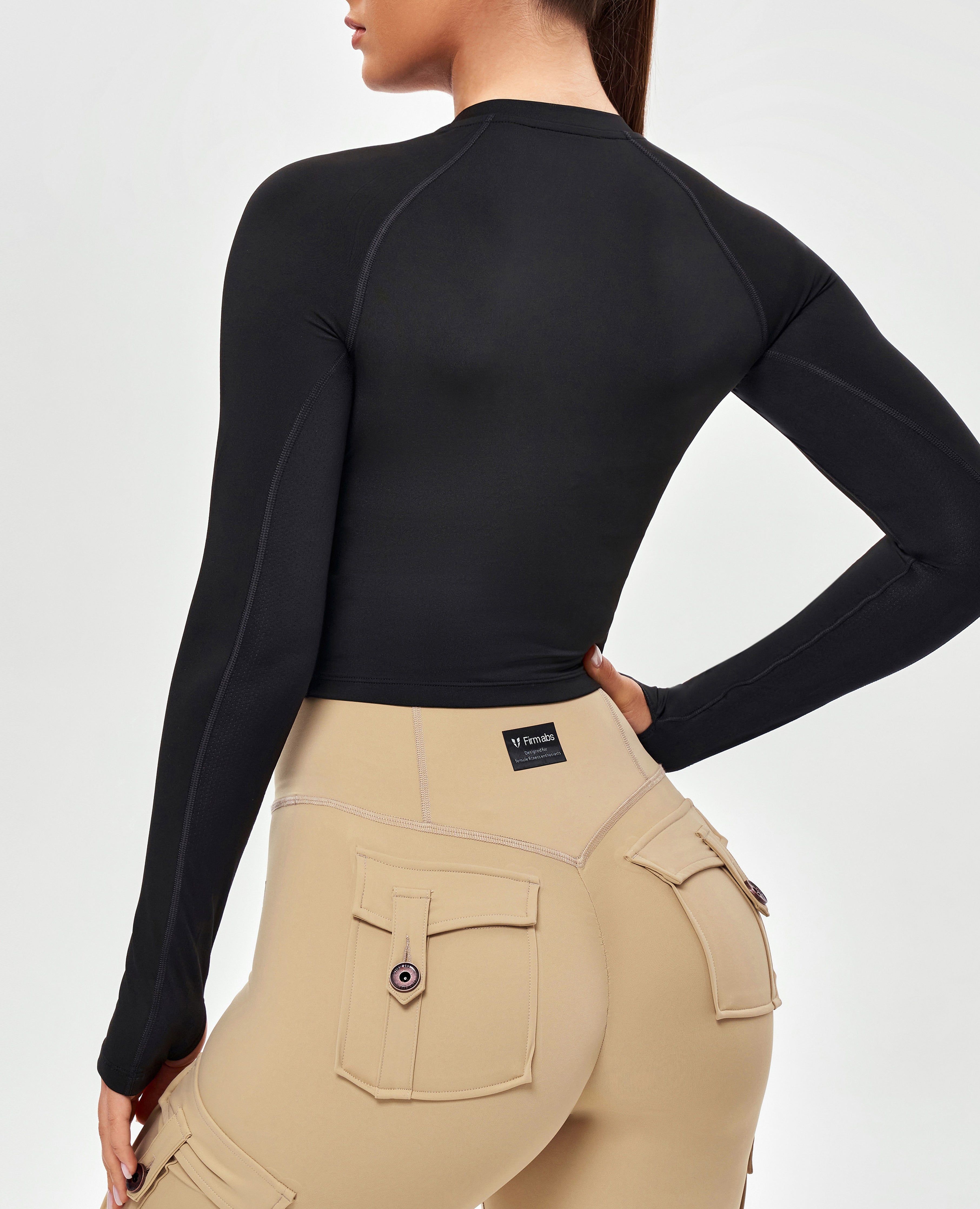 Crop top met lange mouwen - zwart