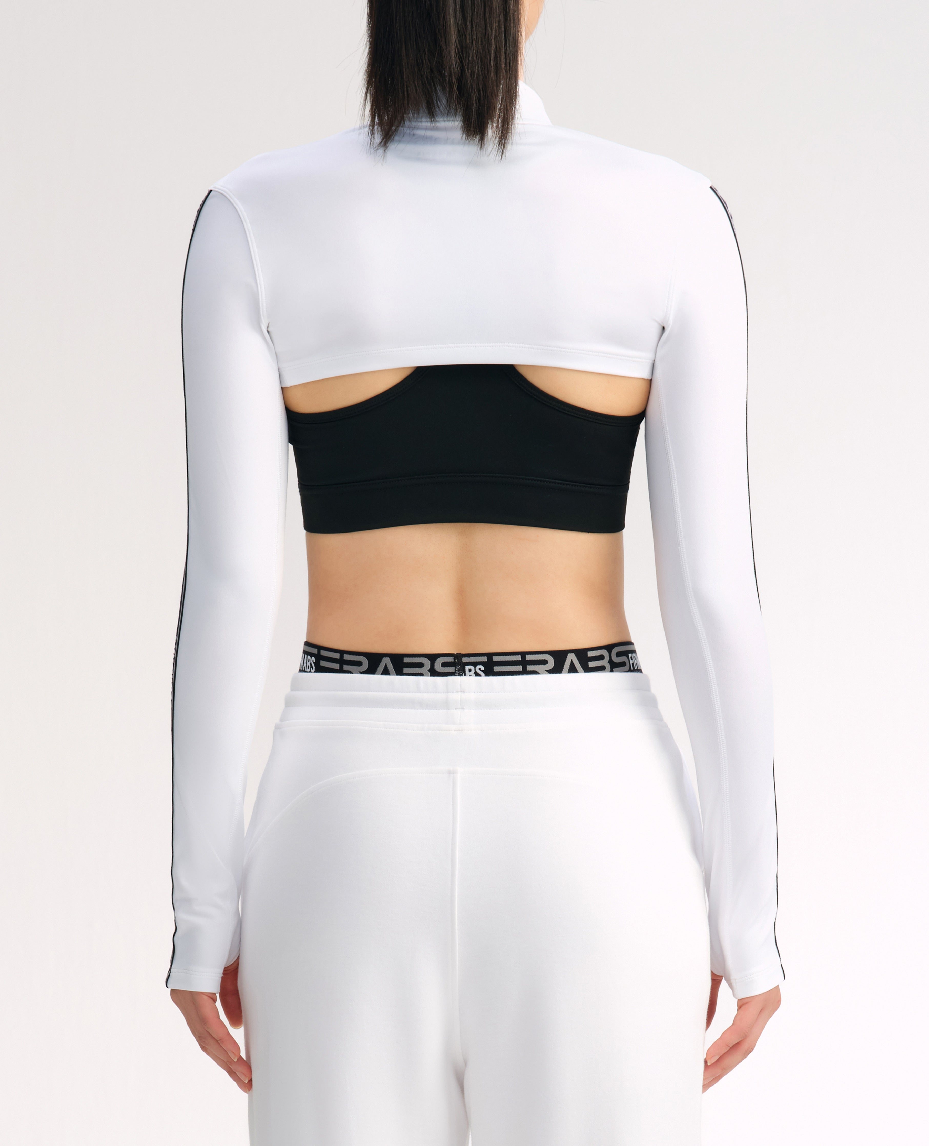 Ultra Cropped Long Sleeve Zip Up Top - White