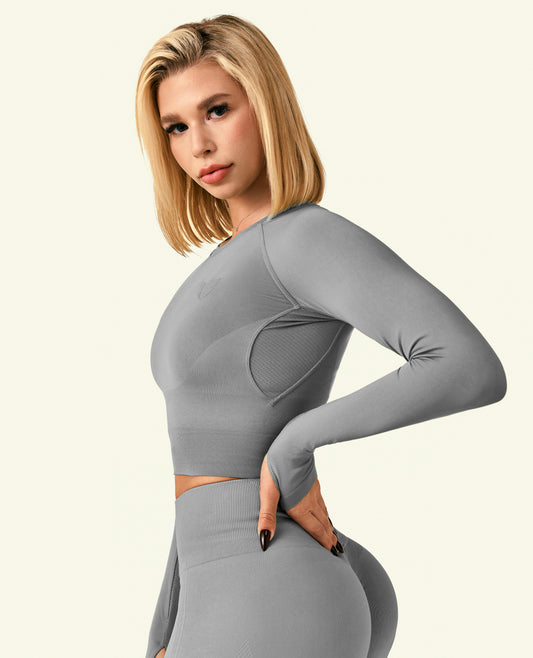 Hold Tight Cropped Long Sleeve T-Shirt - Cement Grey