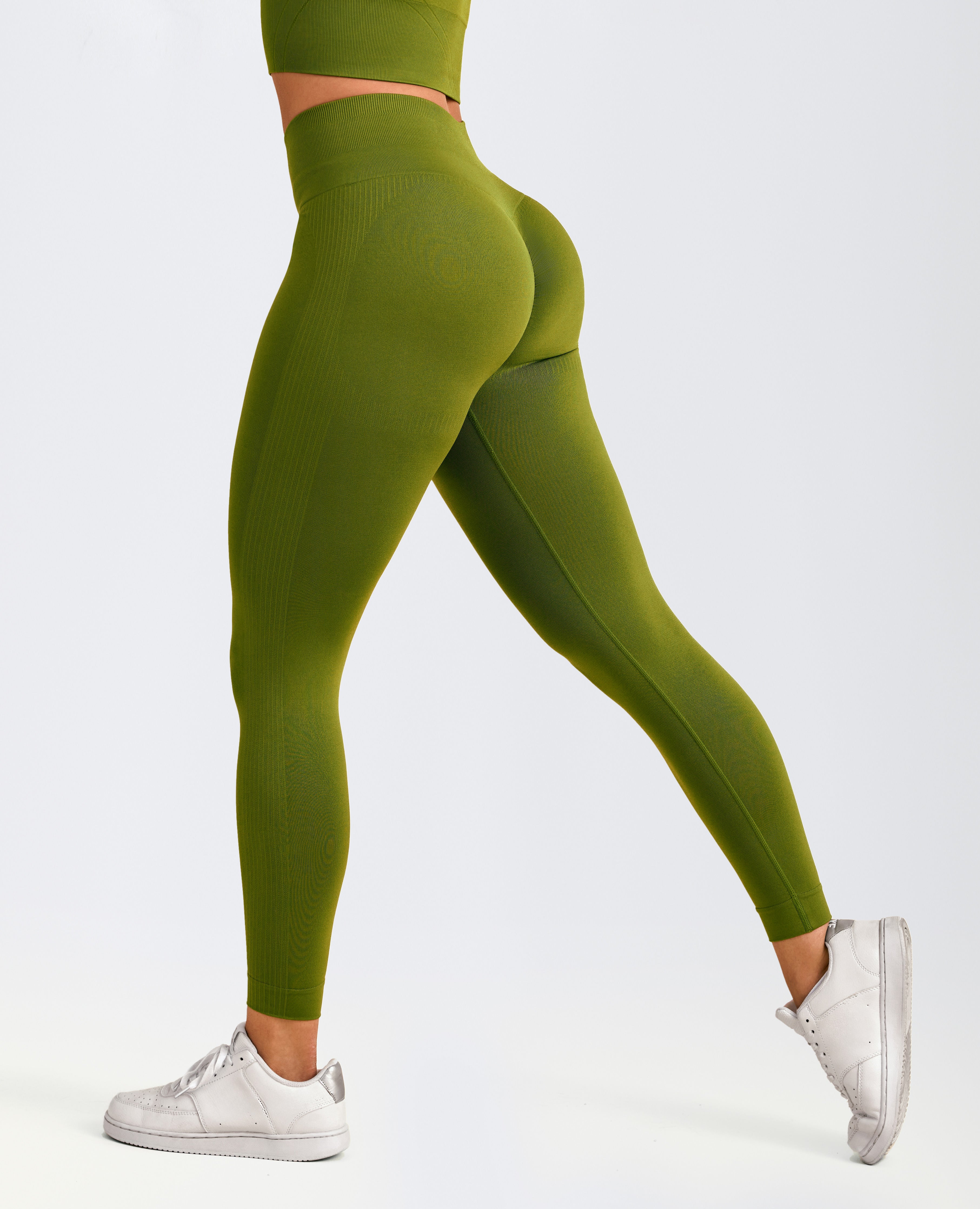Leggings de elevación de tope acanalado - hierba verde