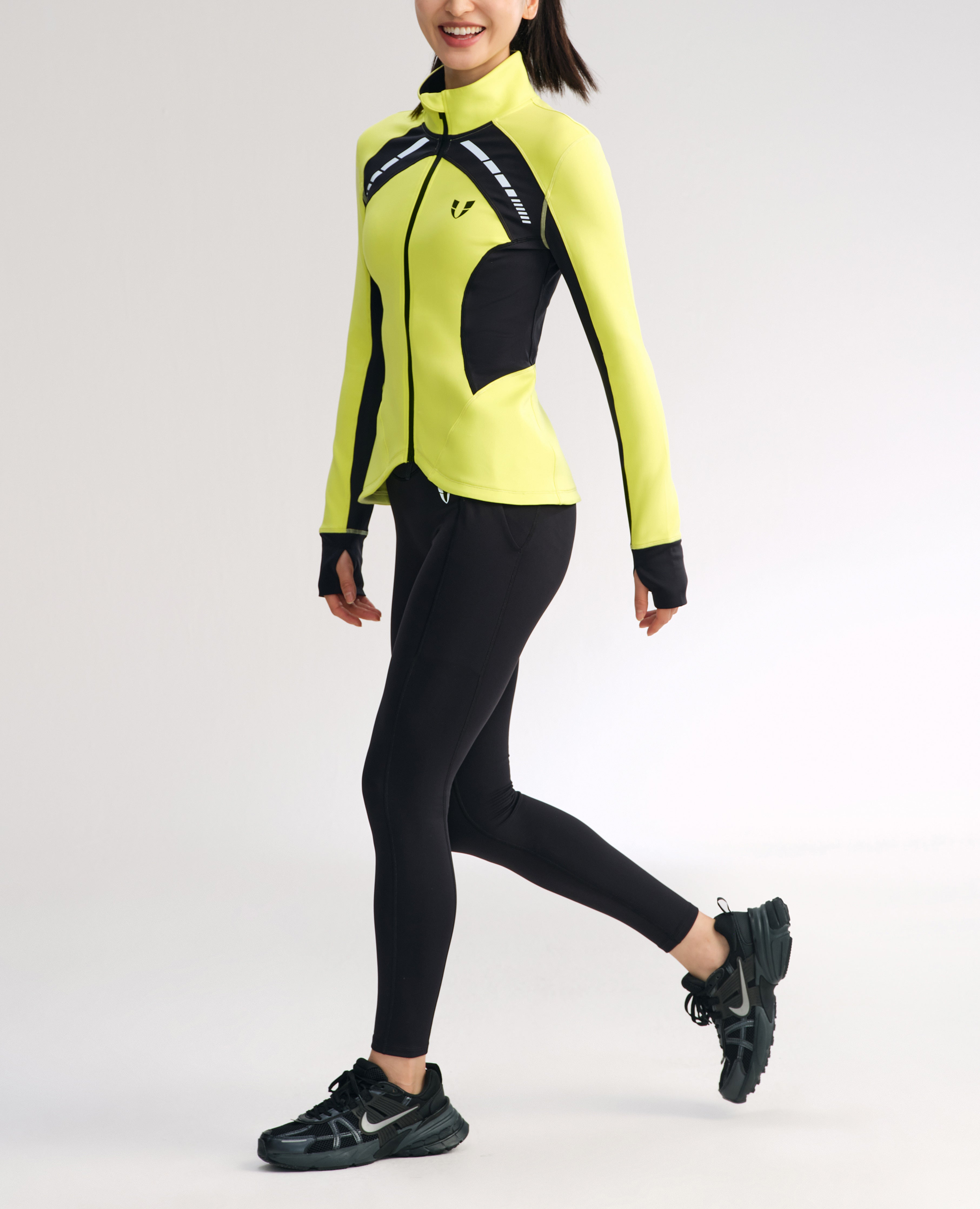 Slim Fit Color Block Athletic Jacket - Lemon Yellow and Black
