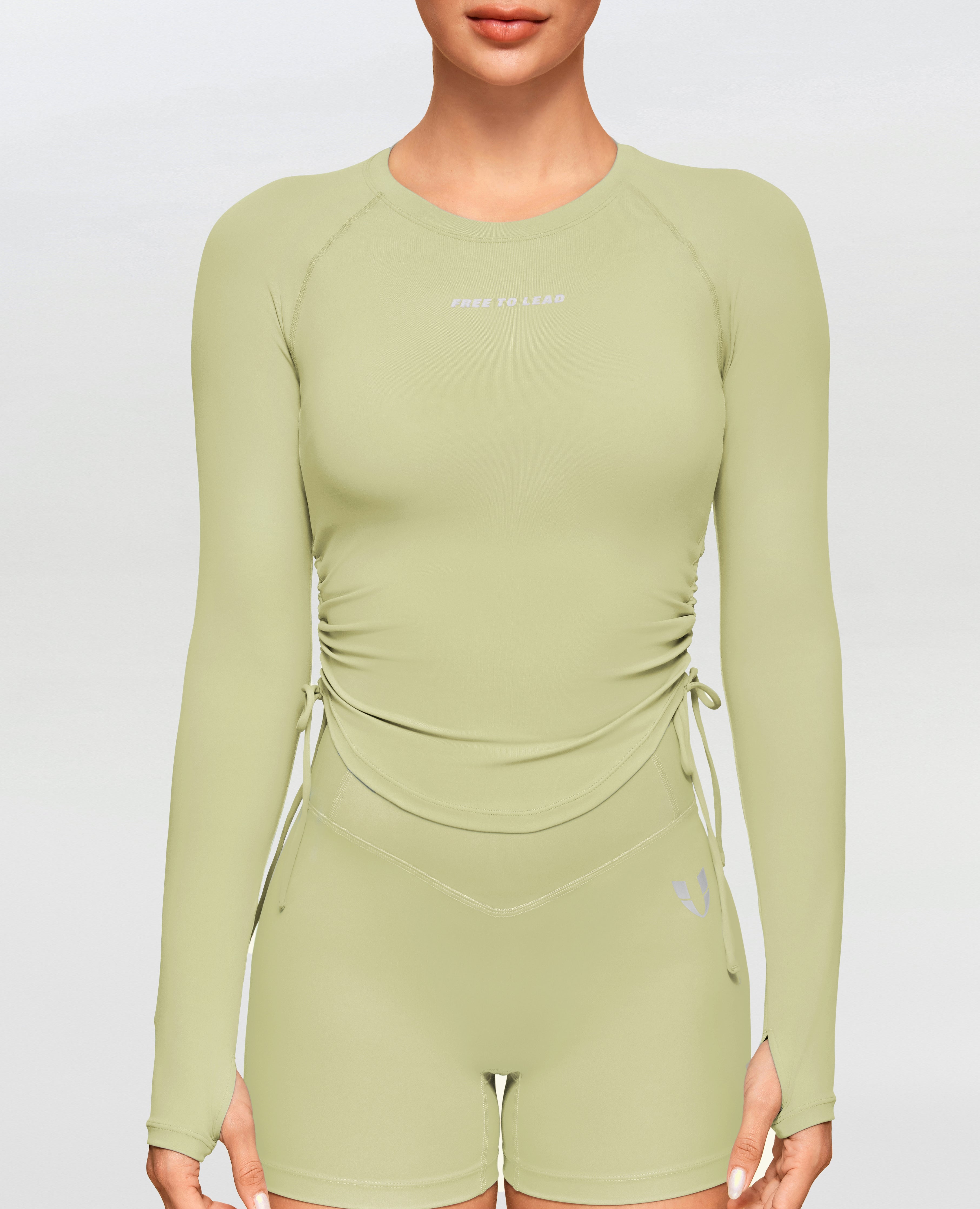 Drawstring Long Sleeve T-shirt - Pea Green | Gym & Athletic | FIRM ABS