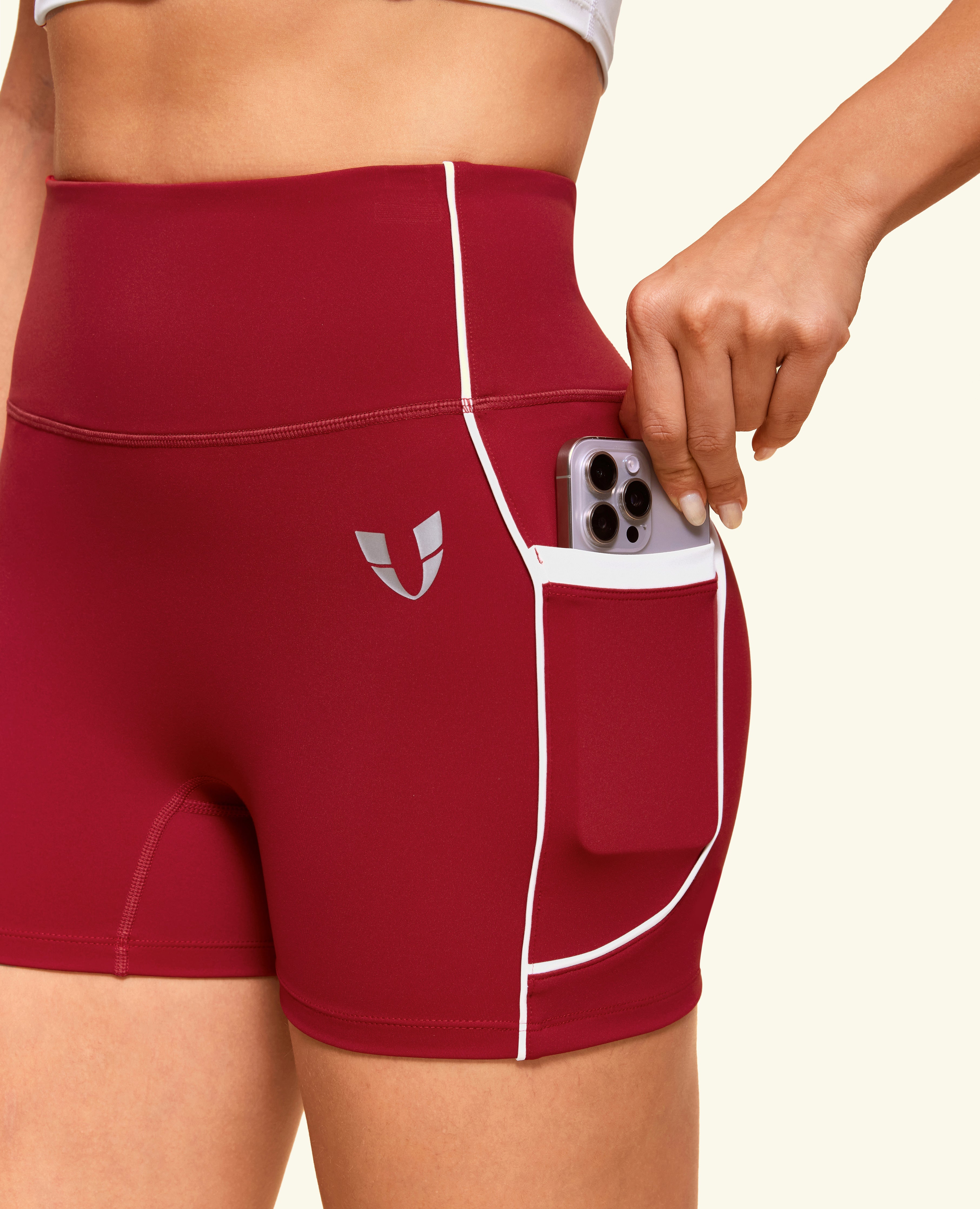 Butt Lift Pocket High Waist Shorts - Red Cranberry