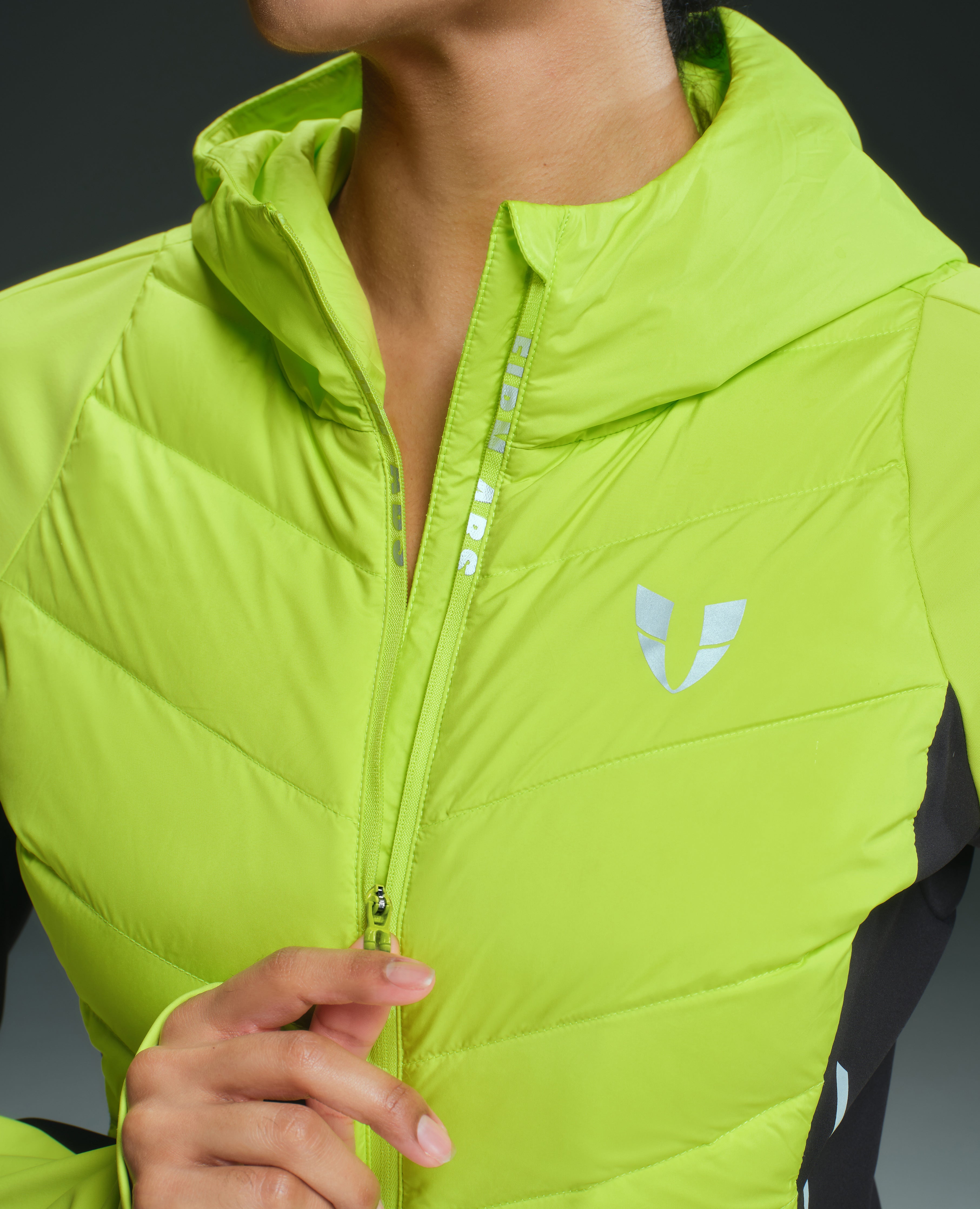 Lightweight Hooded Winter Down Jacket - Lemon Yellow and Black