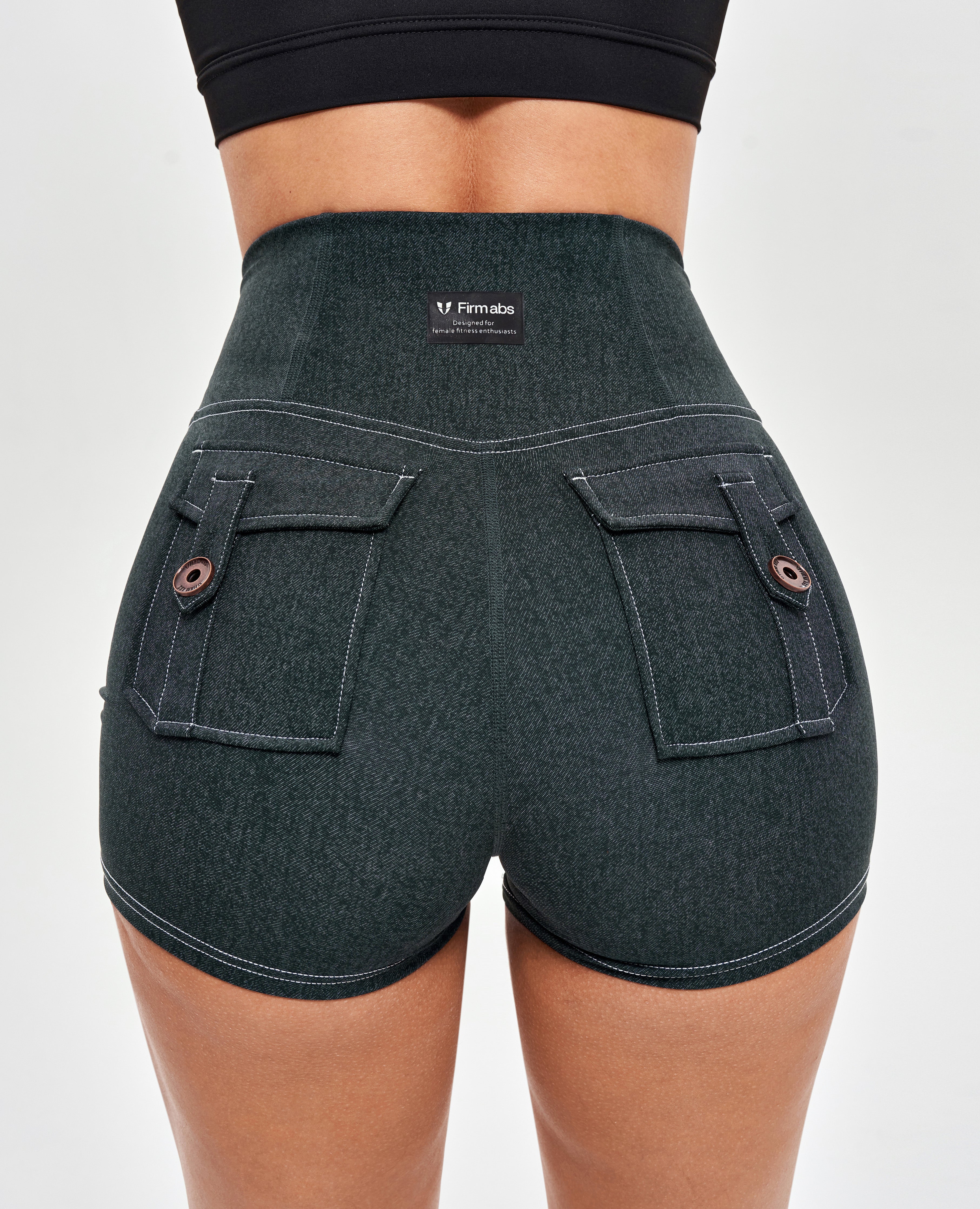 High Waist Cargo Shorts - Denim Green