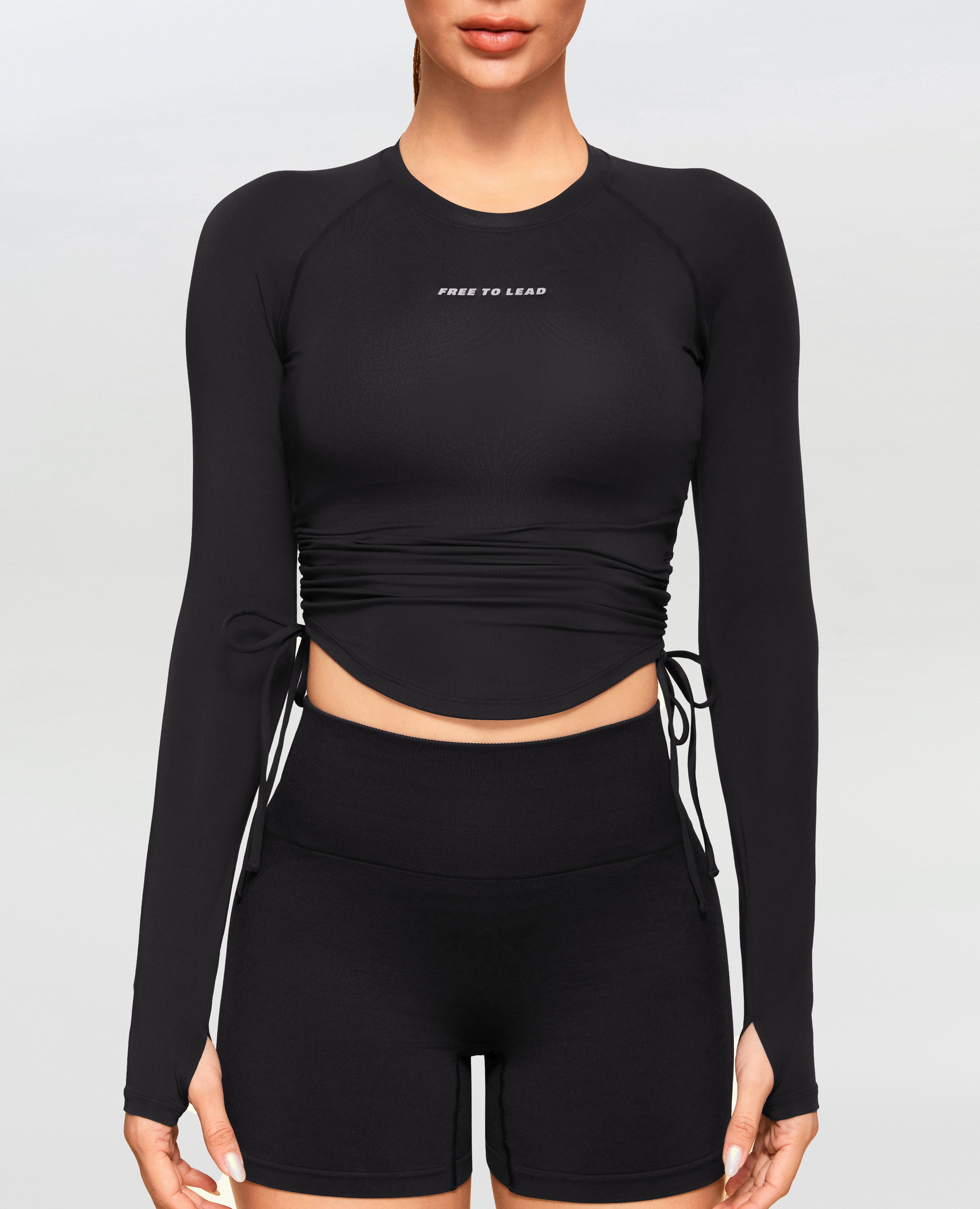 Drawstring Long Sleeve T-shirt - Black