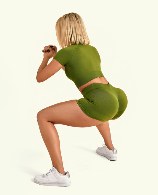 Tight Fit High Waist Shorts - Grass Green